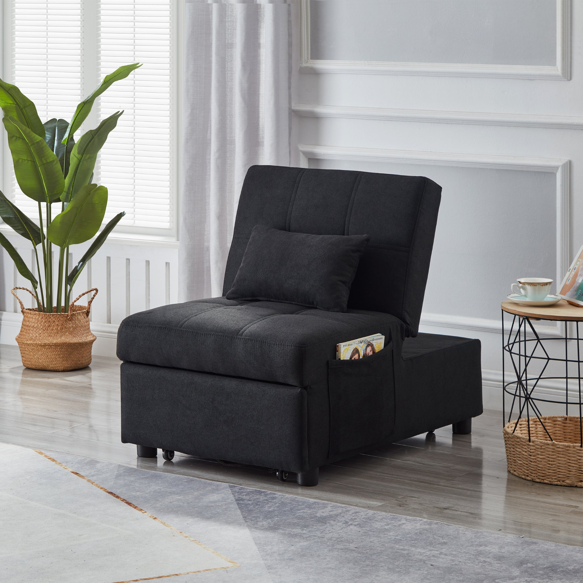 Sofa & Chair sets | Living Room Bed Room Furniture with Black Linen Fabric Recliner Chair Bed | casafoyer.myshopify.com