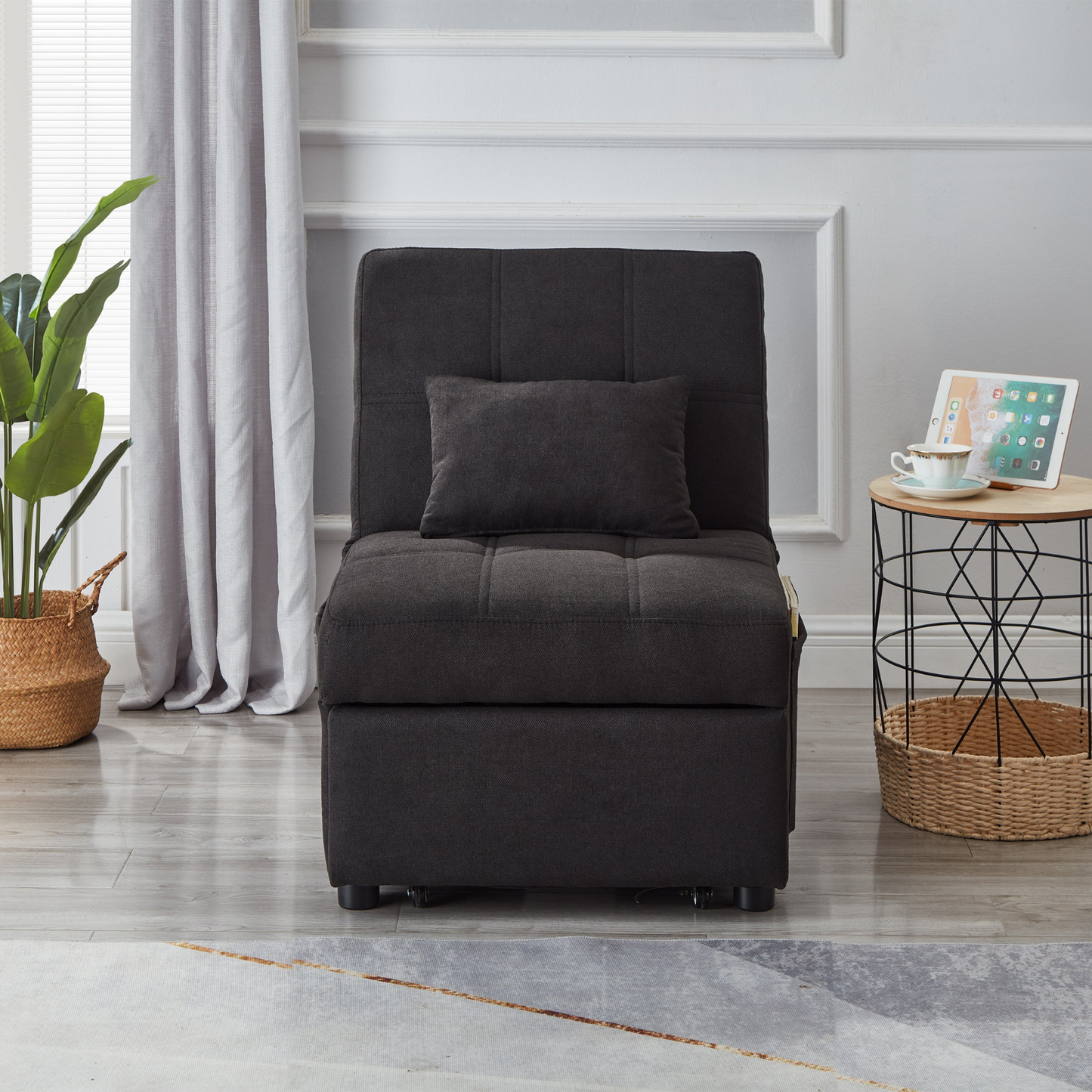 Sofa & Chair sets | Living Room Bed Room Furniture with Black Linen Fabric Recliner Chair Bed | casafoyer.myshopify.com