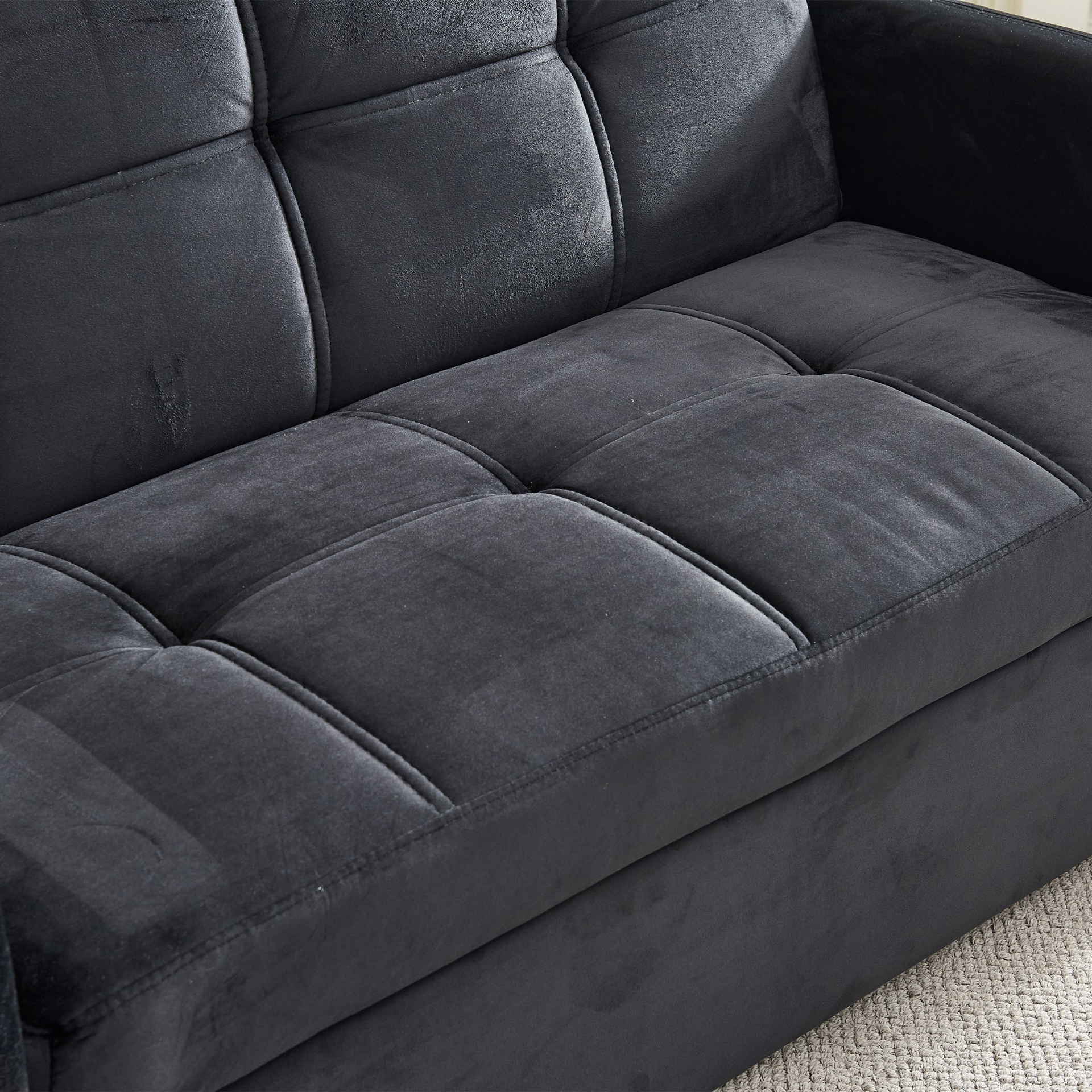 [product_type] | 55.5" Twins Pull Out Sofa Bed - Black Velvet | Comfortable and Multifunctional | casafoyer.myshopify.com