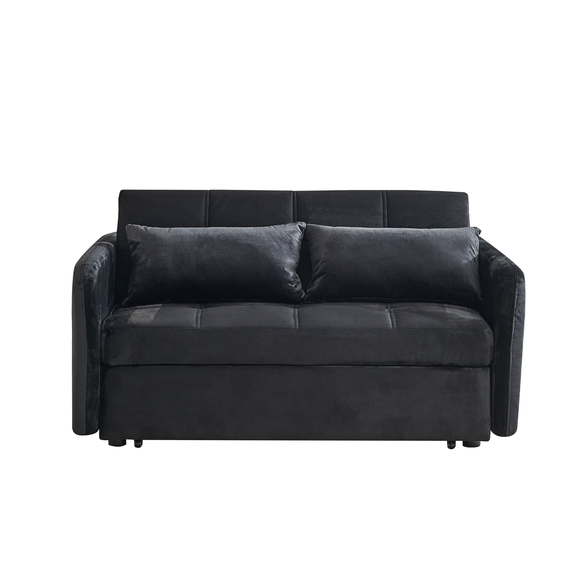 [product_type] | 55.5" Twins Pull Out Sofa Bed - Black Velvet | Comfortable and Multifunctional | casafoyer.myshopify.com