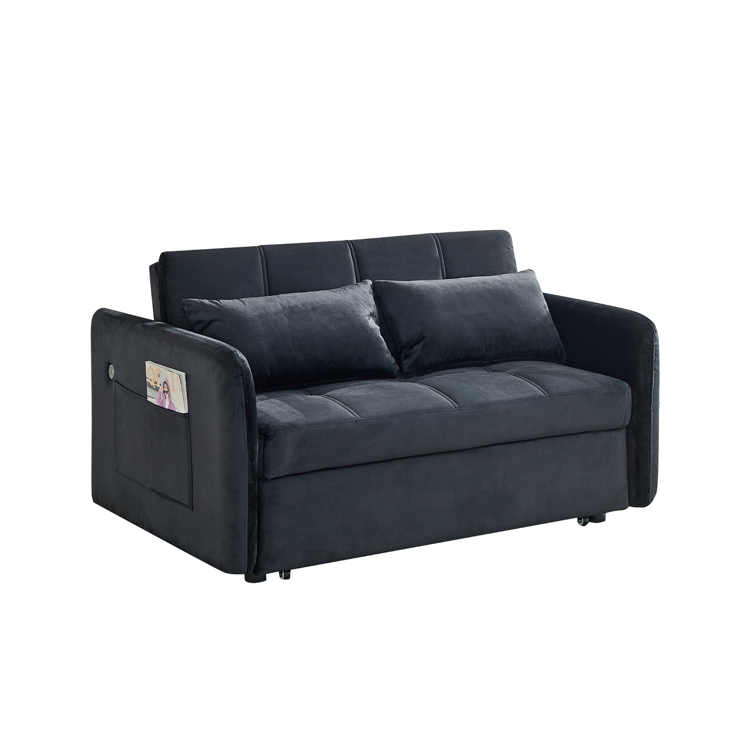 [product_type] | 55.5" Twins Pull Out Sofa Bed - Black Velvet | Comfortable and Multifunctional | casafoyer.myshopify.com