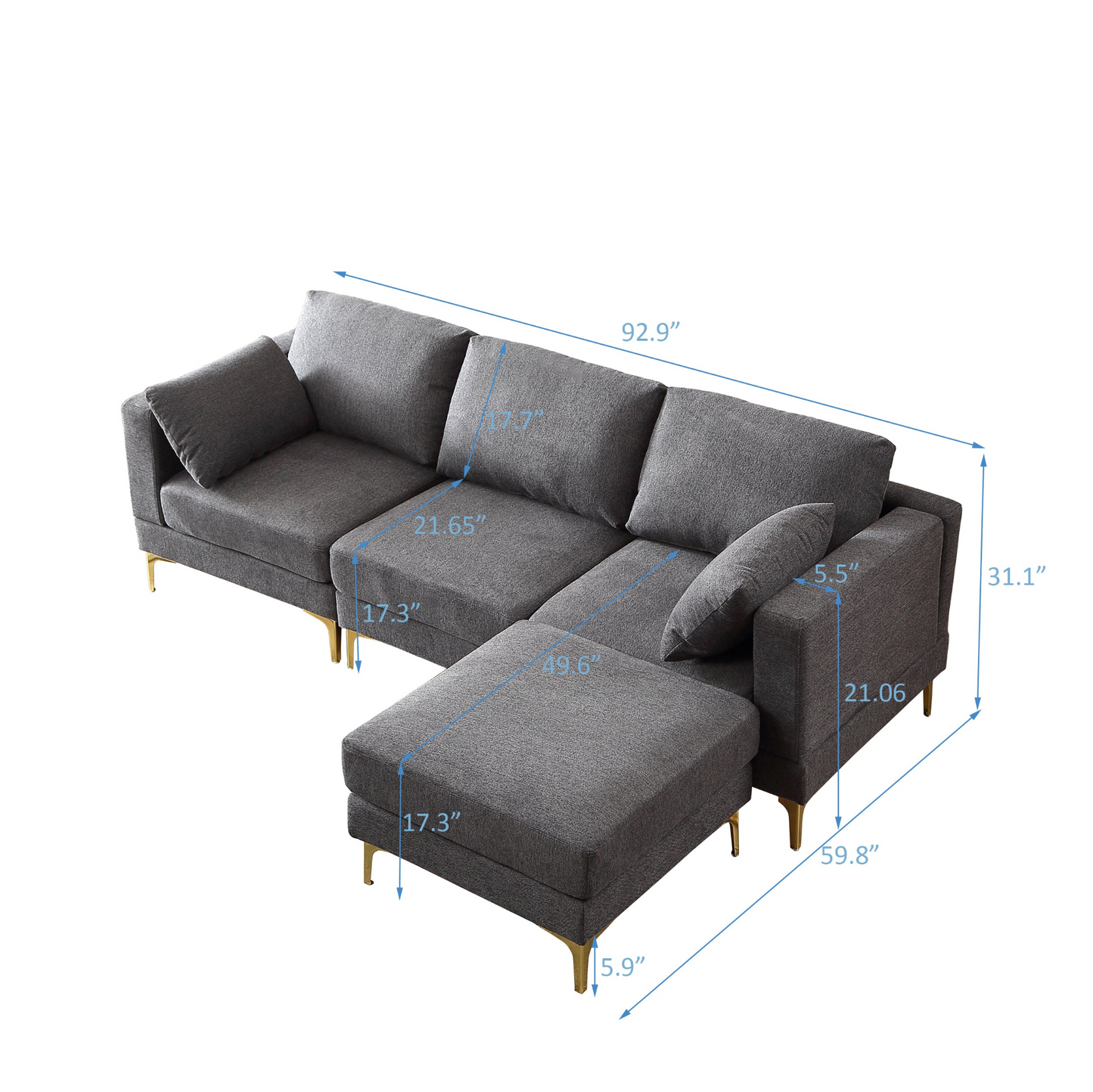 Sofa & Chair sets | Modern Dark Grey L-Shaped Couch | Comfortable and Stylish Living Room Furniture | casafoyer.myshopify.com