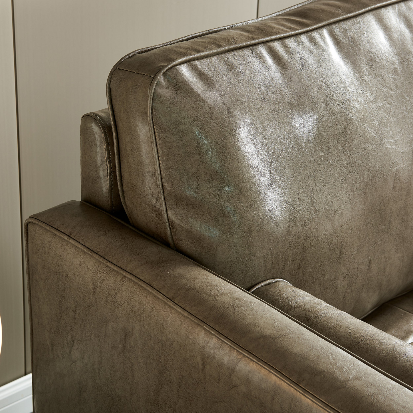 Sofa & Chair sets | Modern Mid-Century Vegan Leather Sofa (Khaki) | casafoyer.myshopify.com