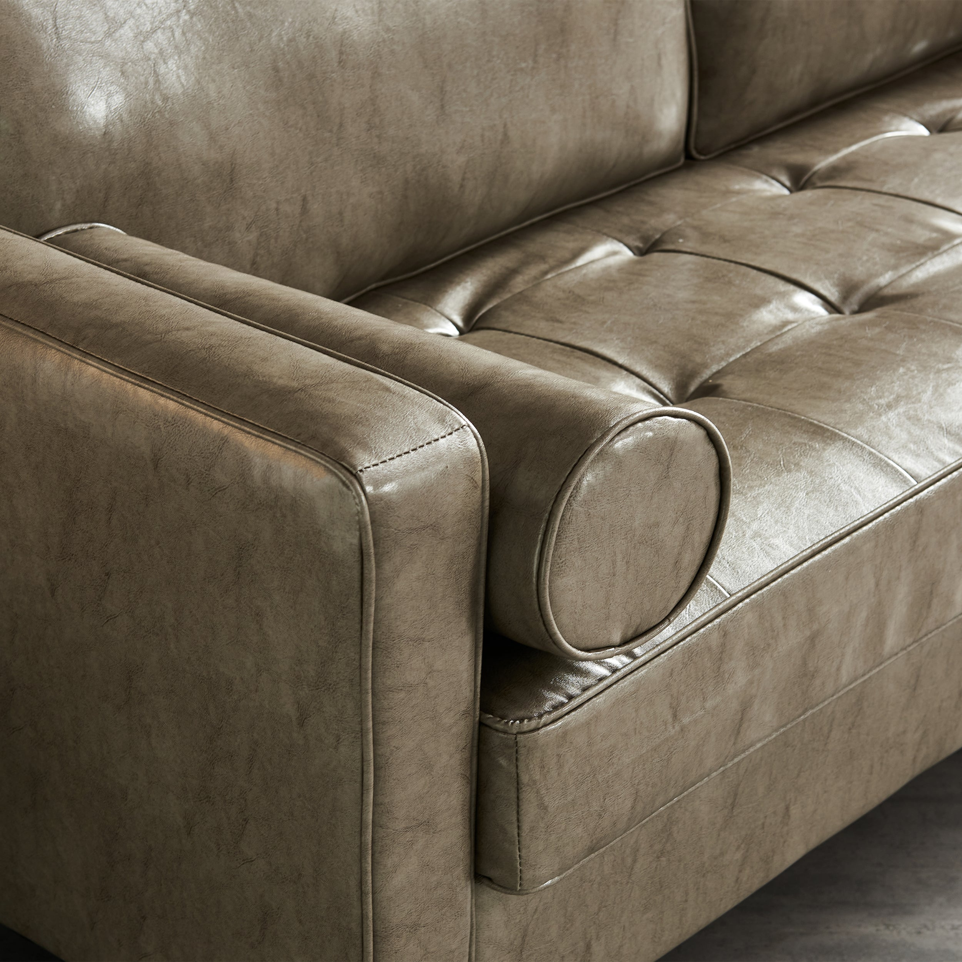 Sofa & Chair sets | Modern Mid-Century Vegan Leather Sofa (Khaki) | casafoyer.myshopify.com