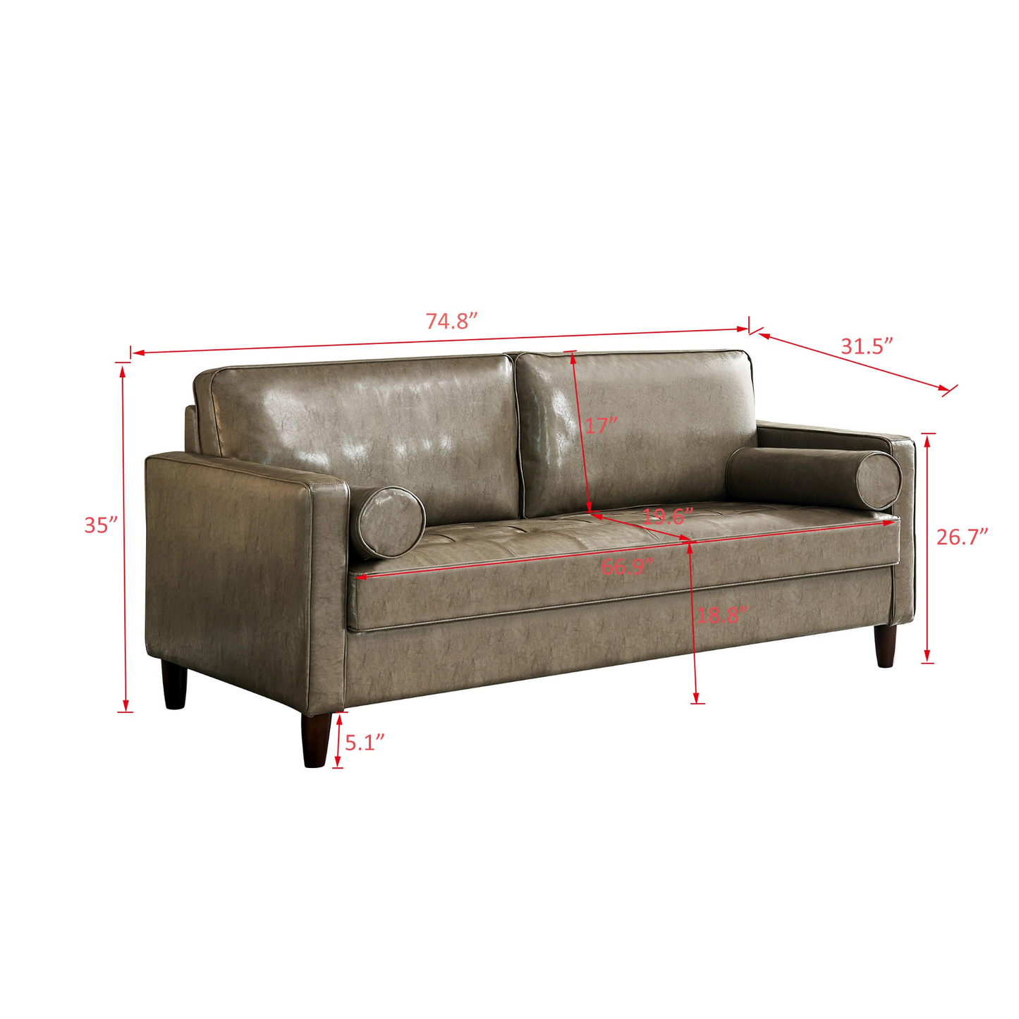 Sofa & Chair sets | Modern Mid-Century Vegan Leather Sofa (Khaki) | casafoyer.myshopify.com