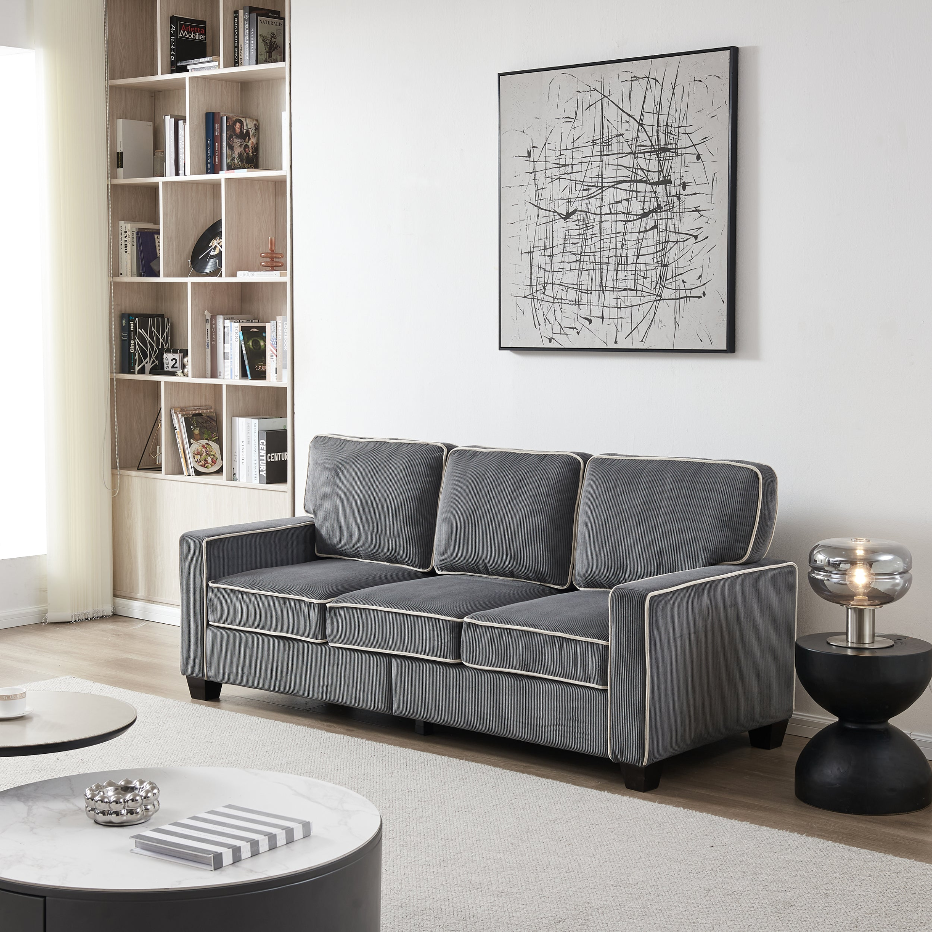 Sofa & Chair sets | Living Room Sofa with Storage Dark Grey Corduroy | casafoyer.myshopify.com