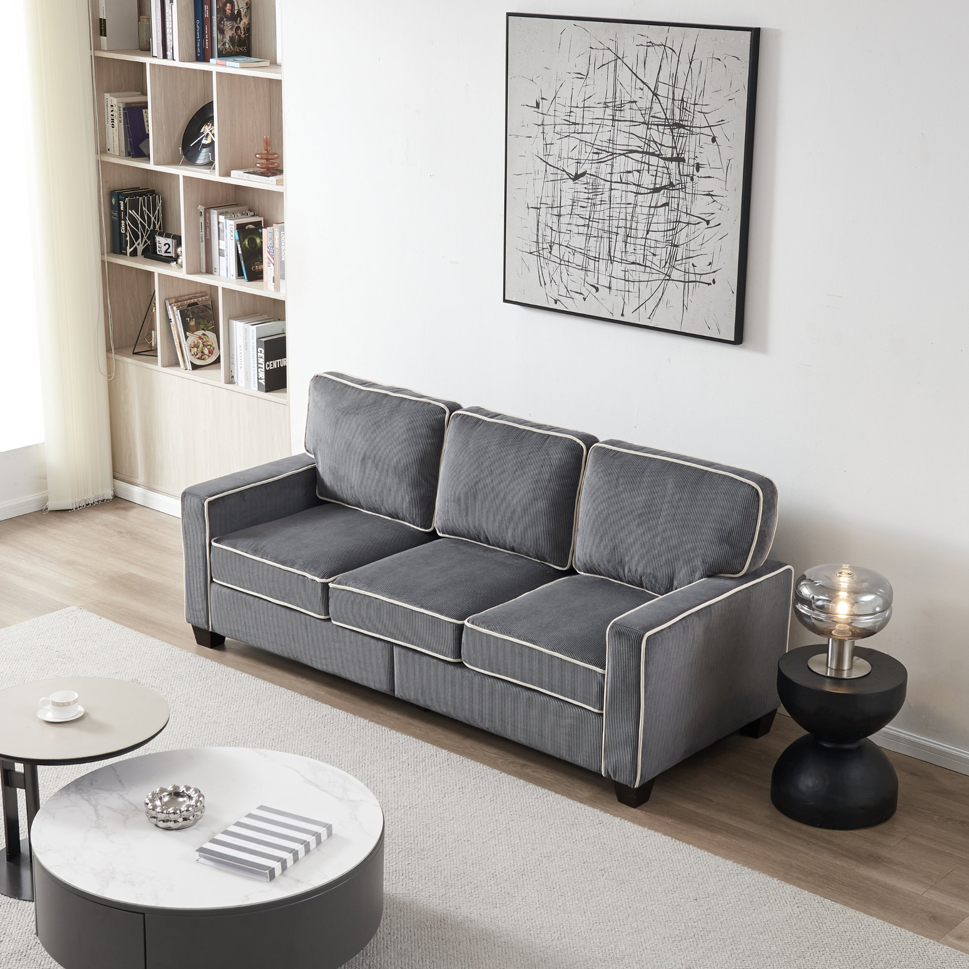 Sofa & Chair sets | Living Room Sofa with Storage Dark Grey Corduroy | casafoyer.myshopify.com