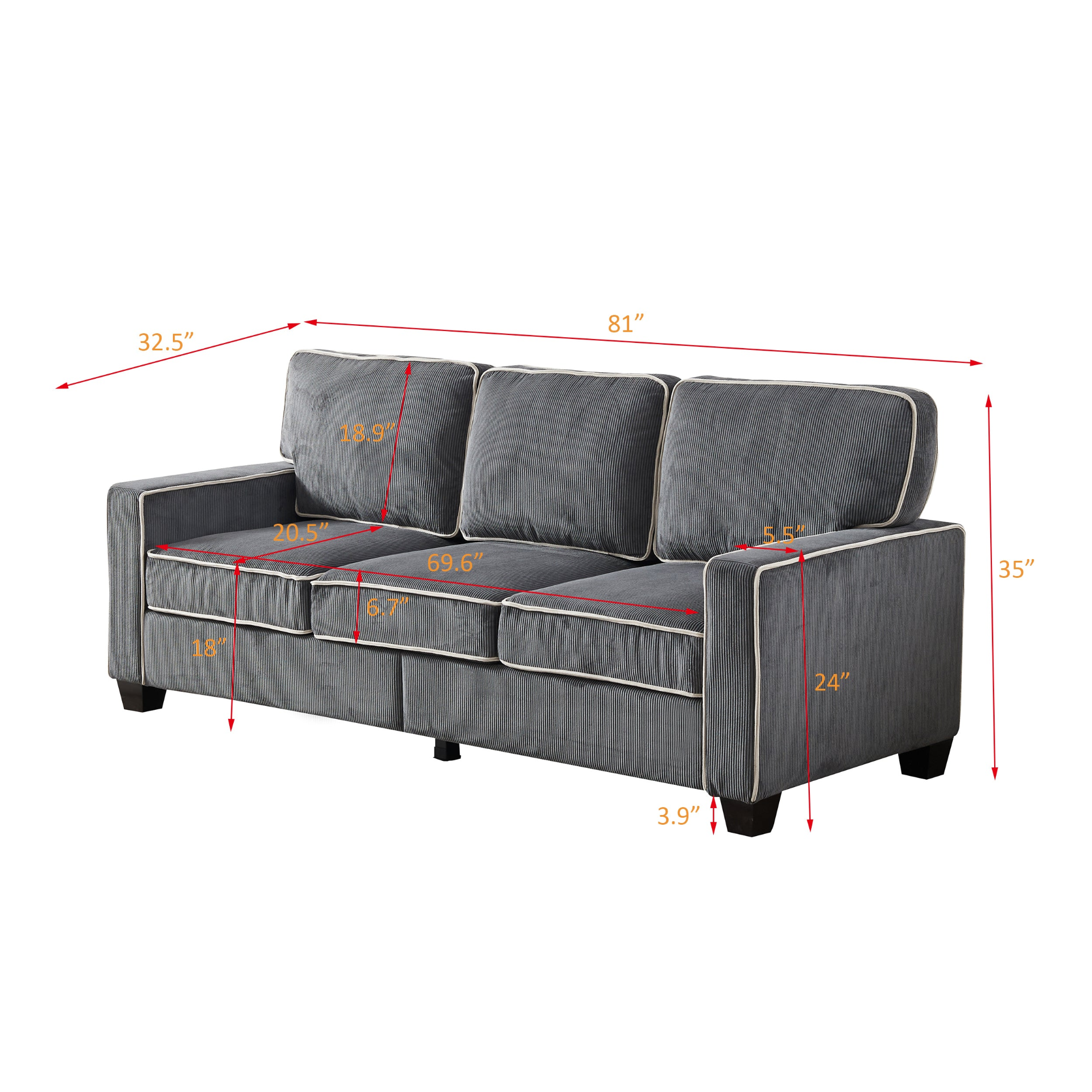 Sofa & Chair sets | Living Room Sofa with Storage Dark Grey Corduroy | casafoyer.myshopify.com