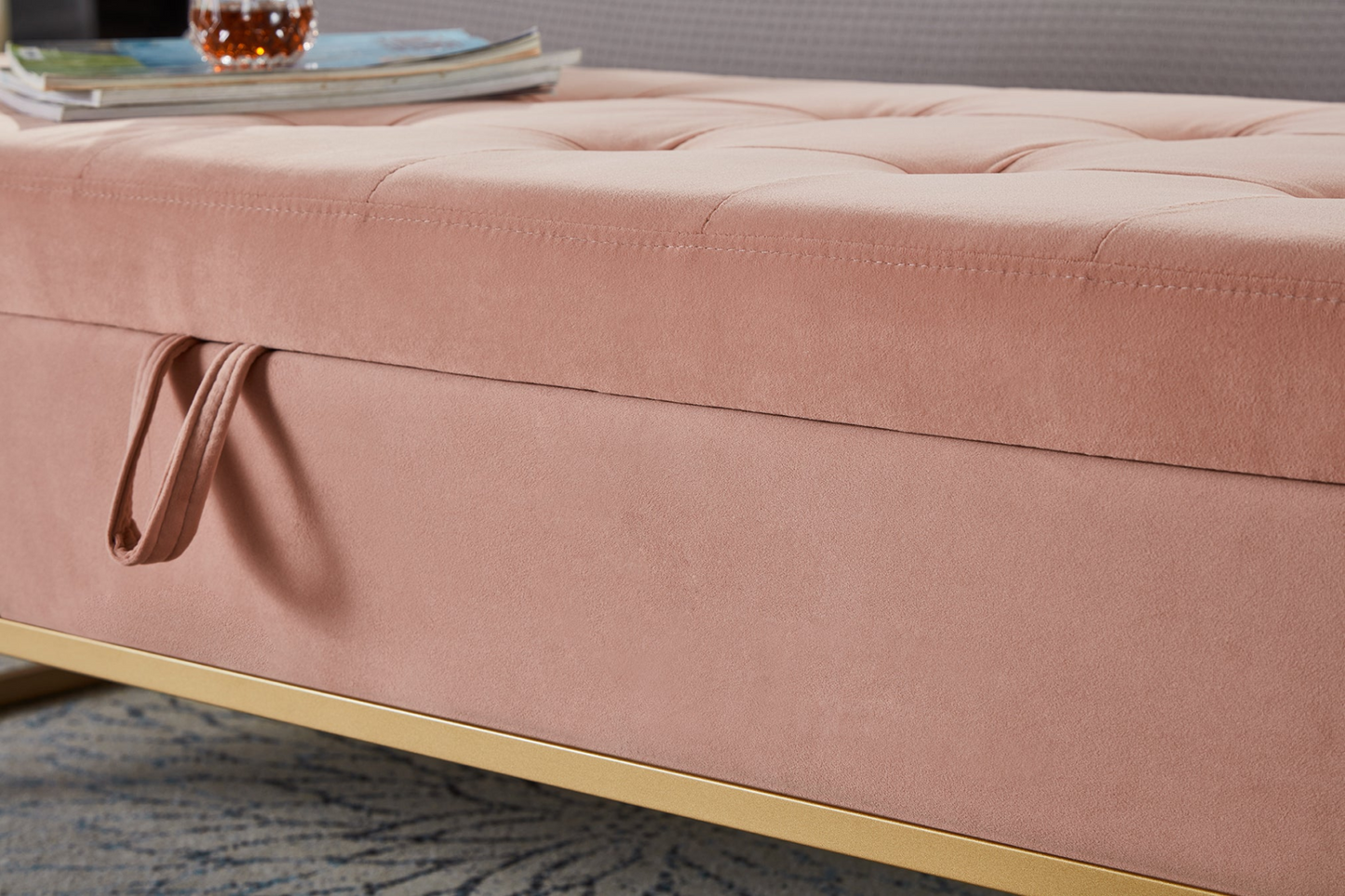 Sofa & Chair sets | Bed Bench Metal Base with Storage Pink Velvet | casafoyer.myshopify.com