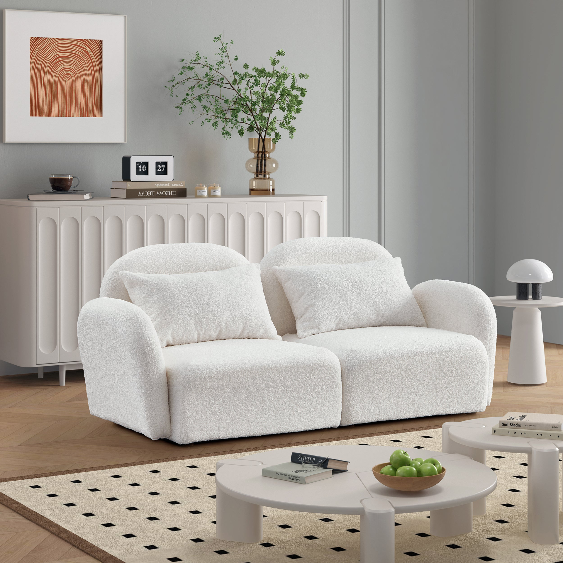 Sofa & Chair sets | Living Room Furniture Lazy Sofa Loveseat Teddy Fabric White | casafoyer.myshopify.com