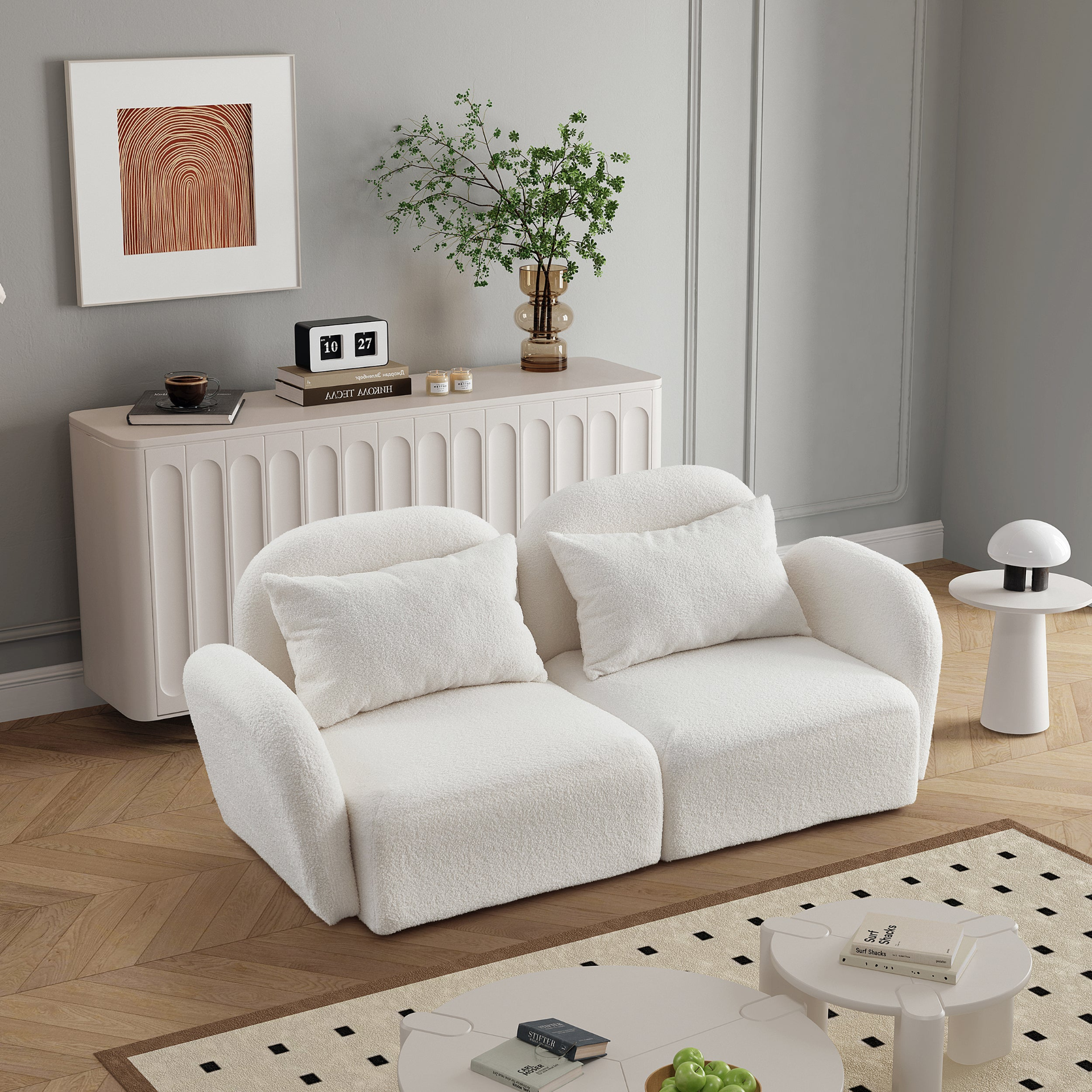 Sofa & Chair sets | Living Room Furniture Lazy Sofa Loveseat Teddy Fabric White | casafoyer.myshopify.com