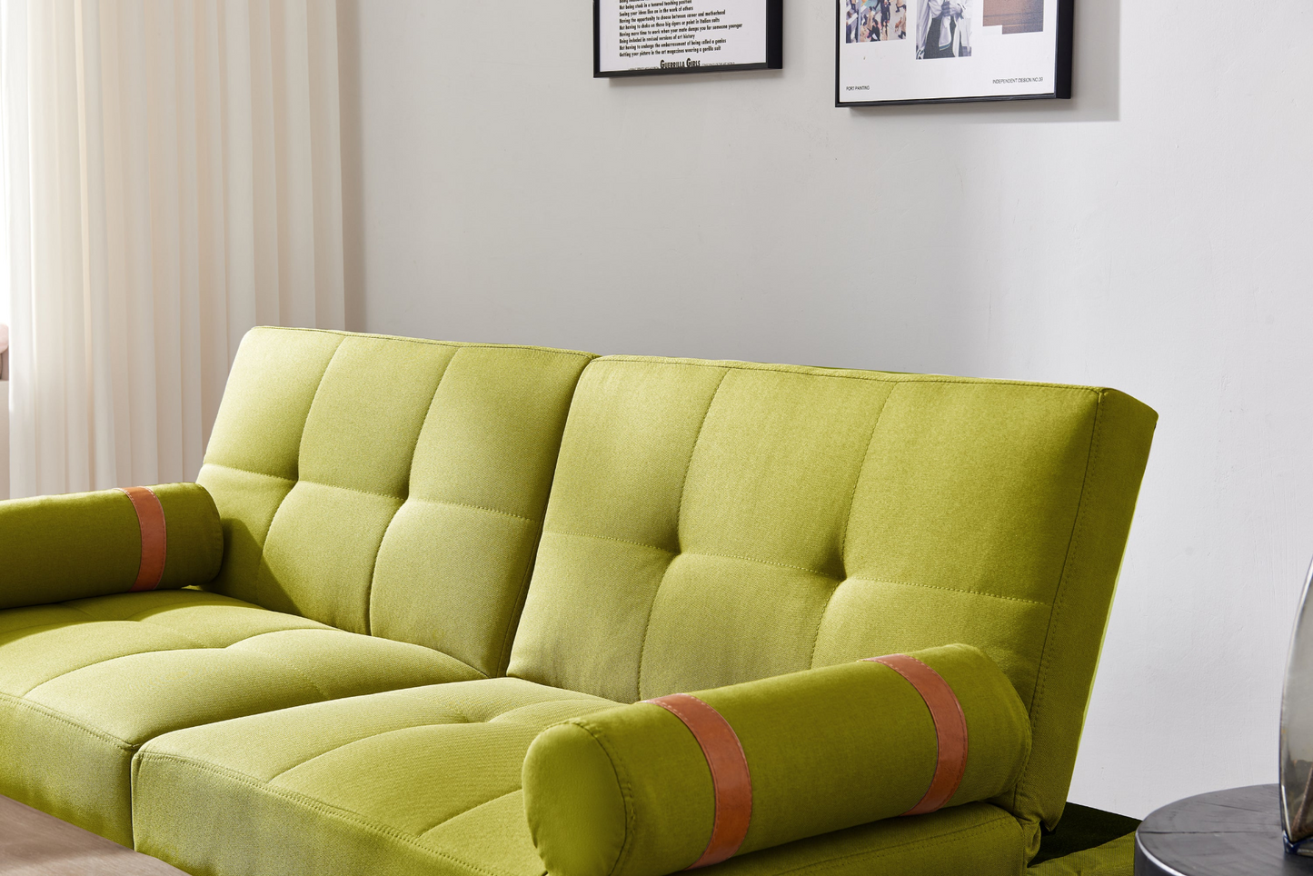 Sofa & Chair sets | Convertible Sofa Bed Futon with Solid Wood Legs Linen Fabric Musterd Green | casafoyer.myshopify.com