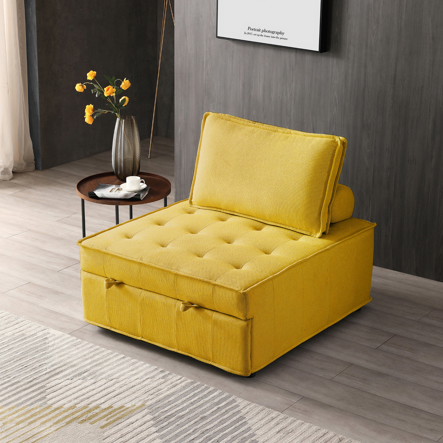 Sofa & Chair sets | Multipurpose Linen Fabric Ottoman Lazy Sofa Pulling Out Sofa Bed (Yellow) | casafoyer.myshopify.com