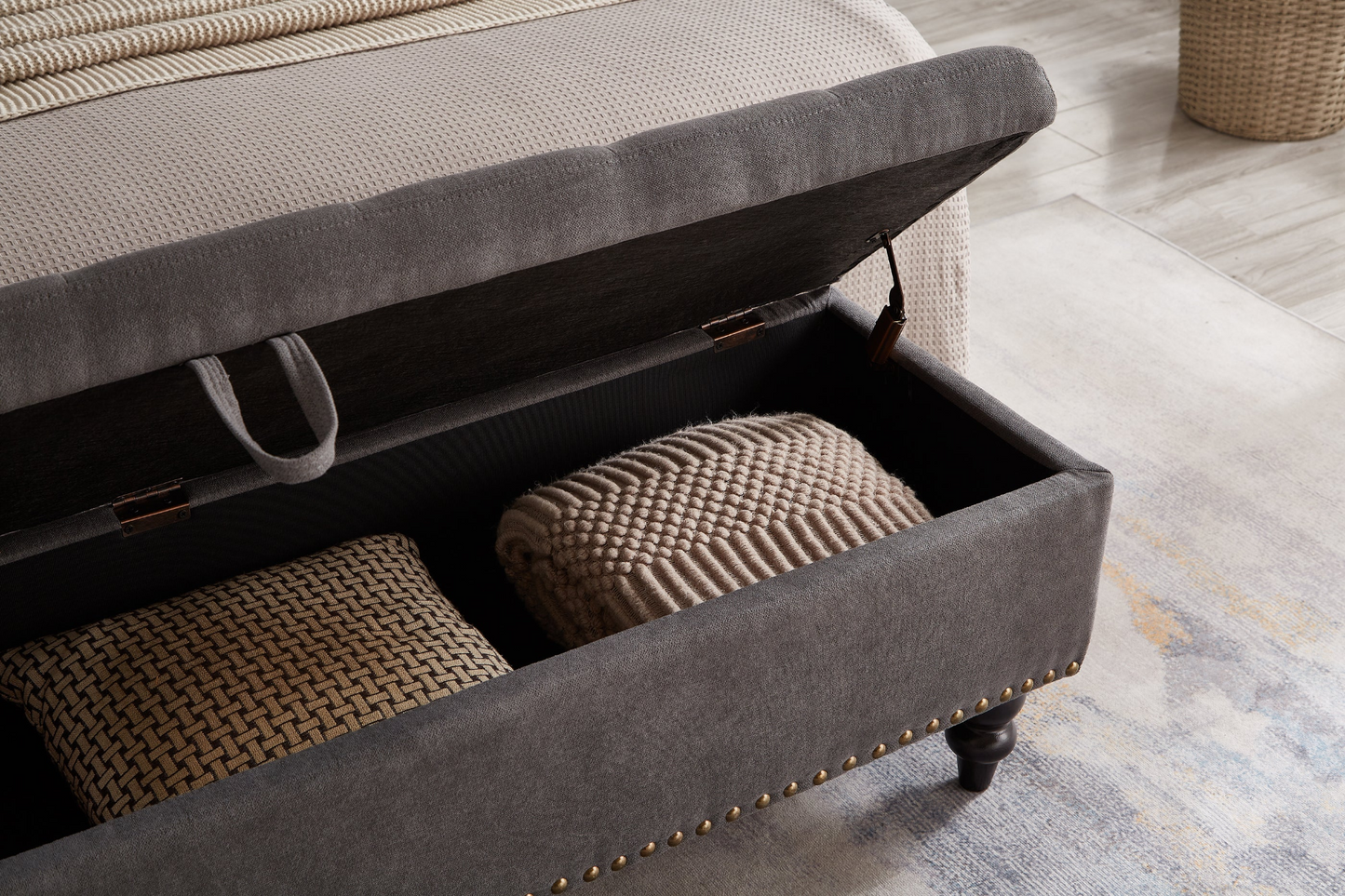 [product_type] | 59" Bed Bench with Storage Grey Fabric | casafoyer.myshopify.com