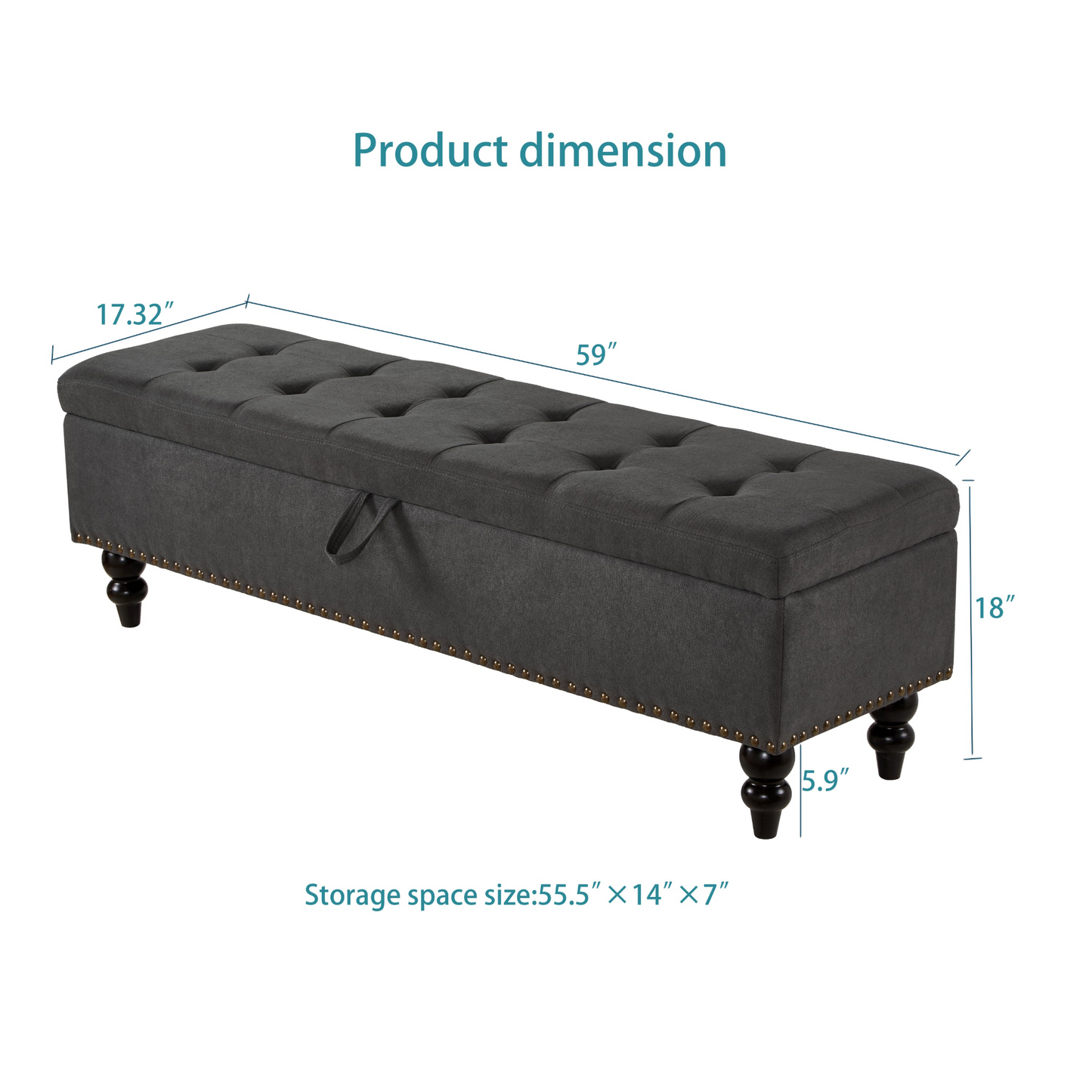 [product_type] | 59" Bed Bench with Storage Grey Fabric | casafoyer.myshopify.com