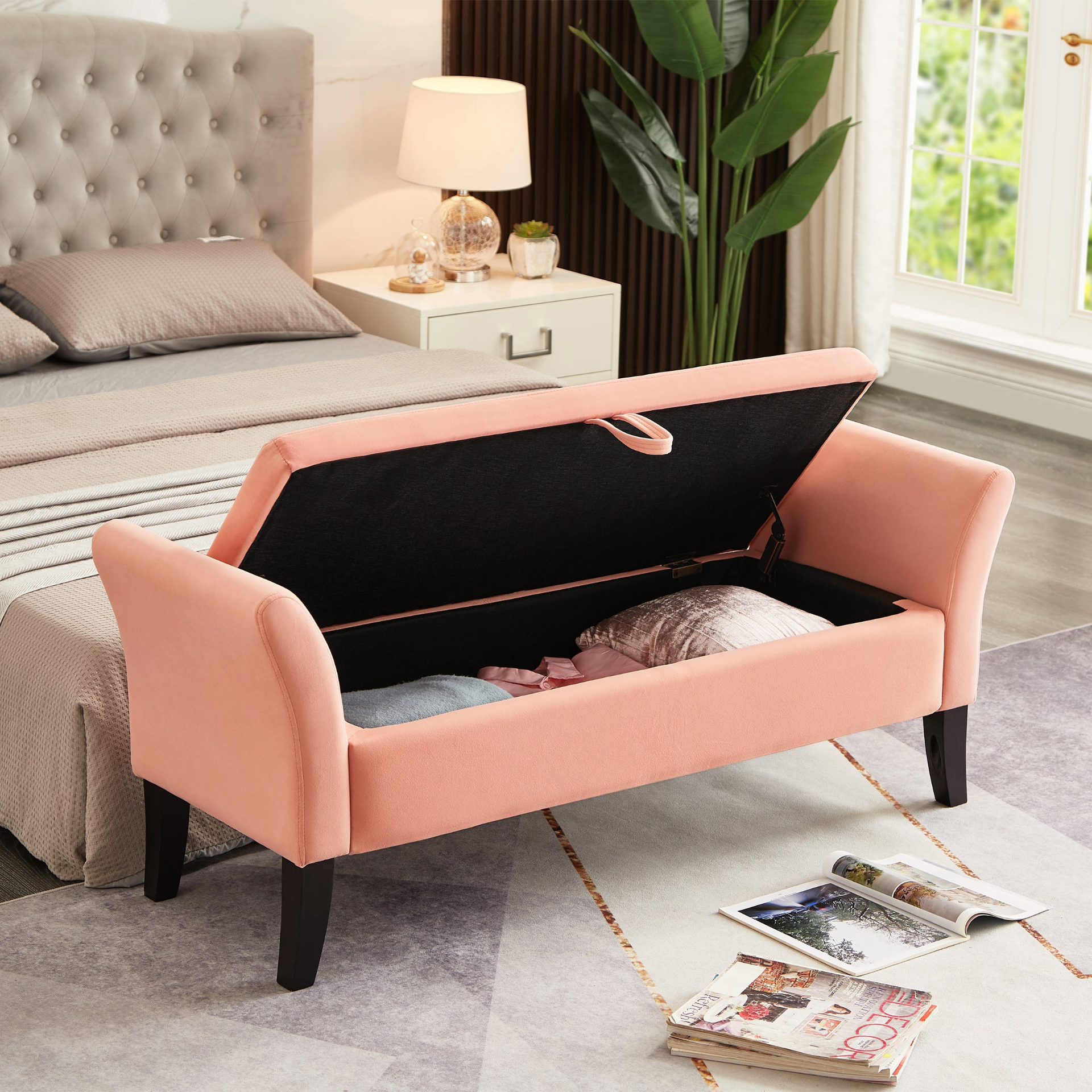 [product_type] | 51.5" Bed Bench with Storage Pinlk Velvet | casafoyer.myshopify.com