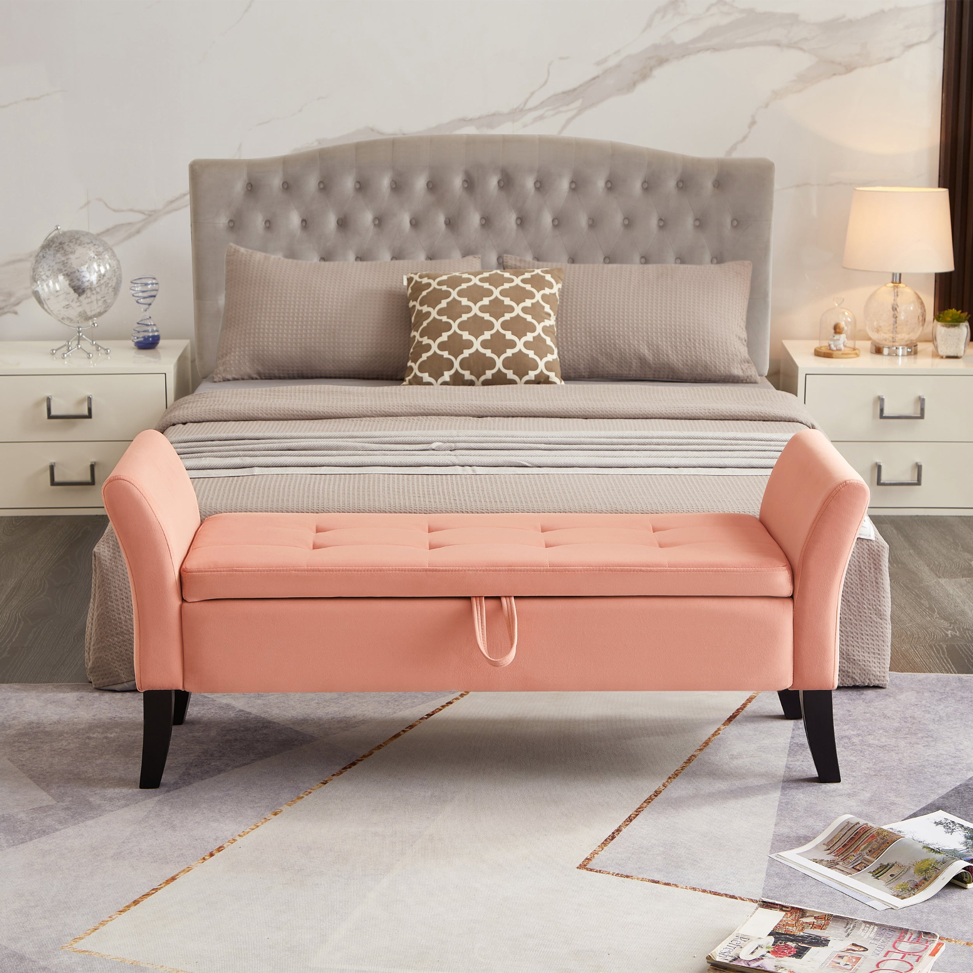 [product_type] | 51.5" Bed Bench with Storage Pinlk Velvet | casafoyer.myshopify.com