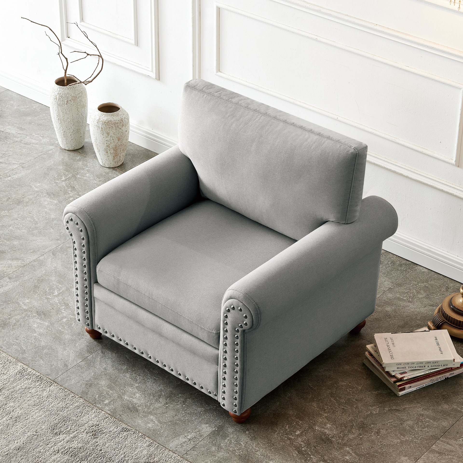 Sofa & Chair sets | Living Room Sofa Single Seat Chair with Wood Leg Grey Fabric | casafoyer.myshopify.com