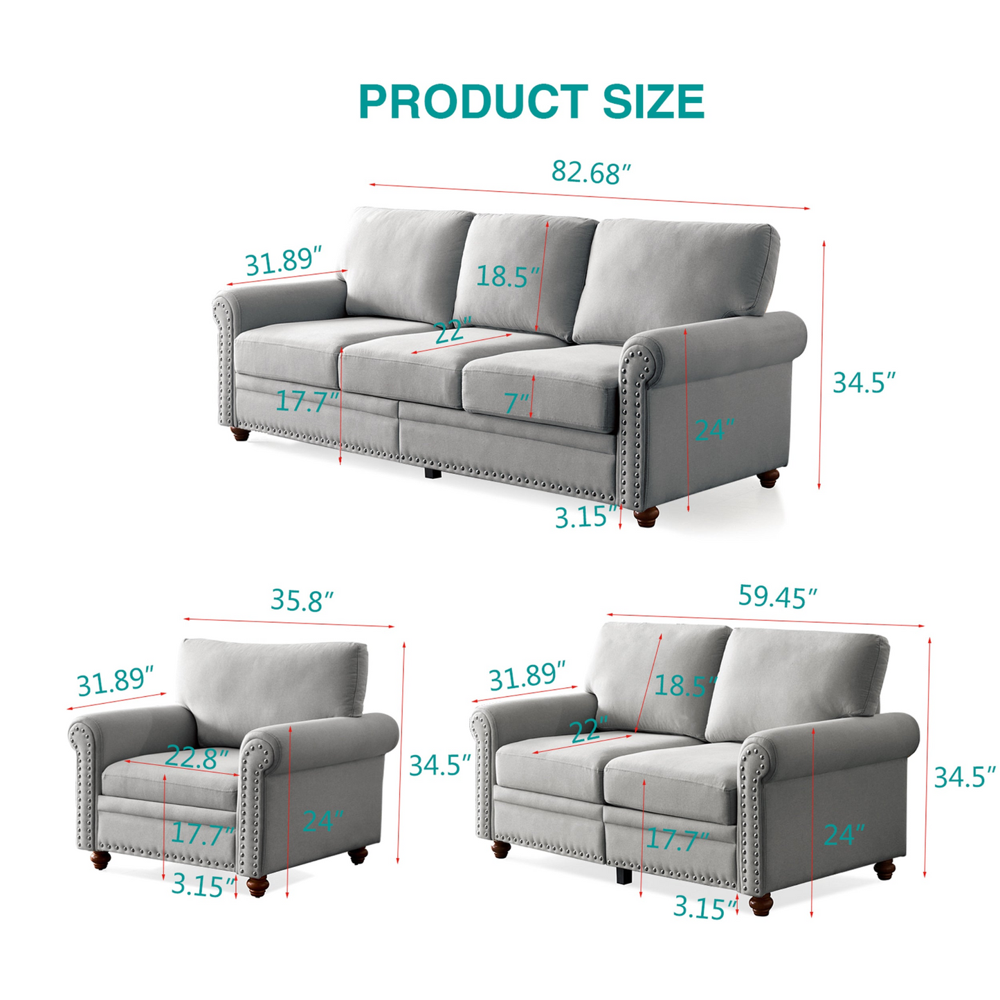 Sofa & Chair sets | Living Room Sofa Single Seat Chair with Wood Leg Grey Fabric | casafoyer.myshopify.com