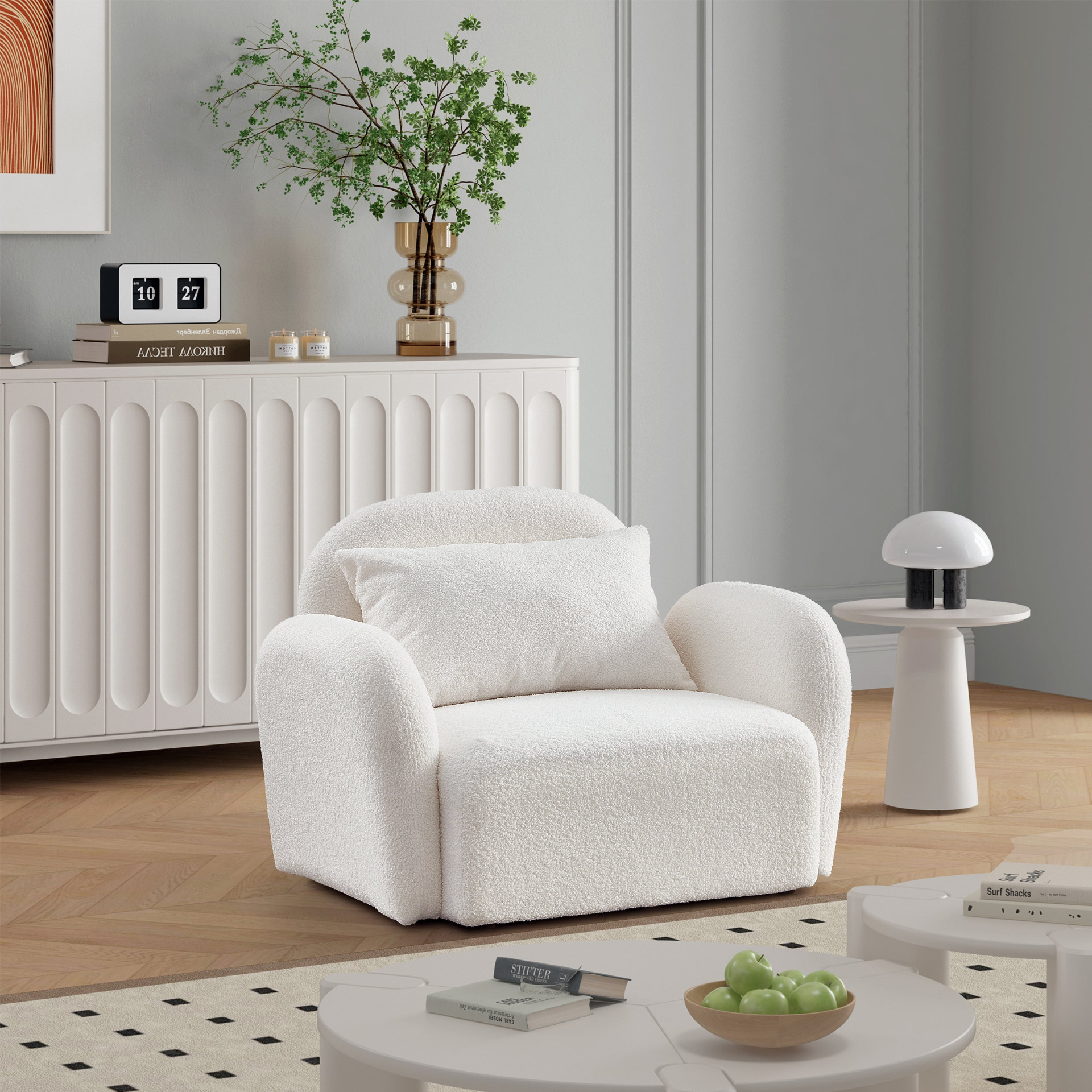 Sofa & Chair sets | Living Room Furniture Lazy Sofa Chair Teddy Fabric White | casafoyer.myshopify.com