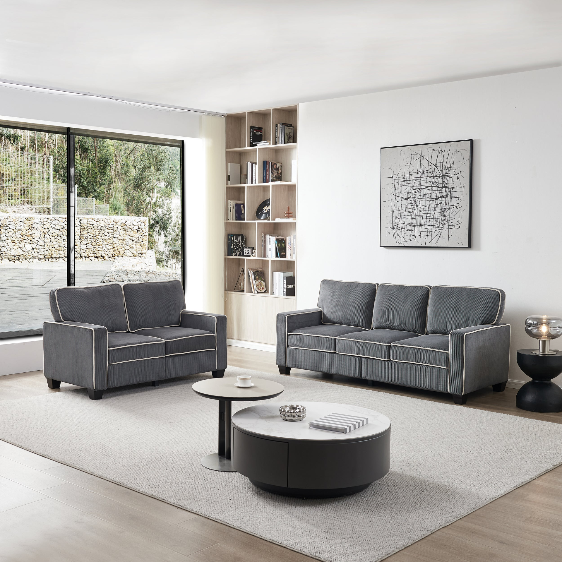 Sofa & Chair sets | Living Room Sofa set 2+3 seat Dark Grey Corduroy | casafoyer.myshopify.com