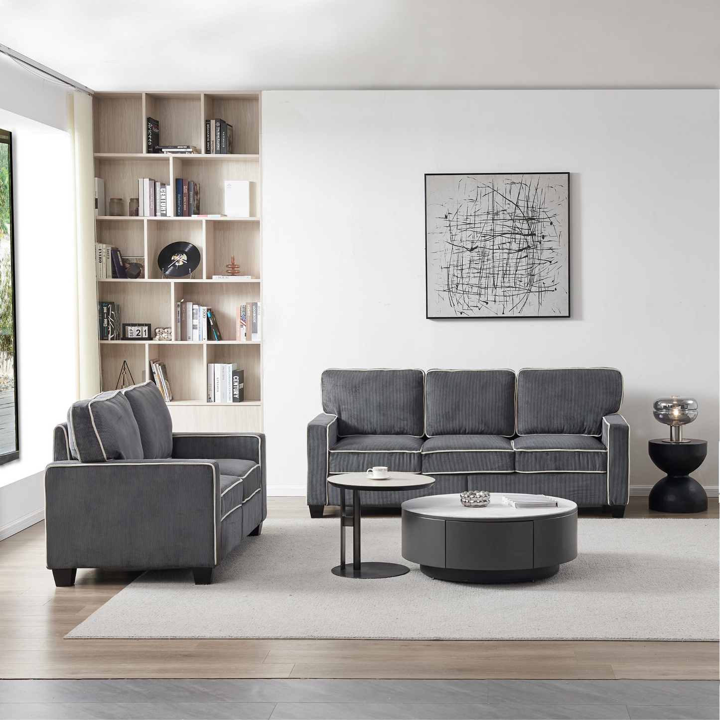 Sofa & Chair sets | Living Room Sofa set 2+3 seat Dark Grey Corduroy | casafoyer.myshopify.com