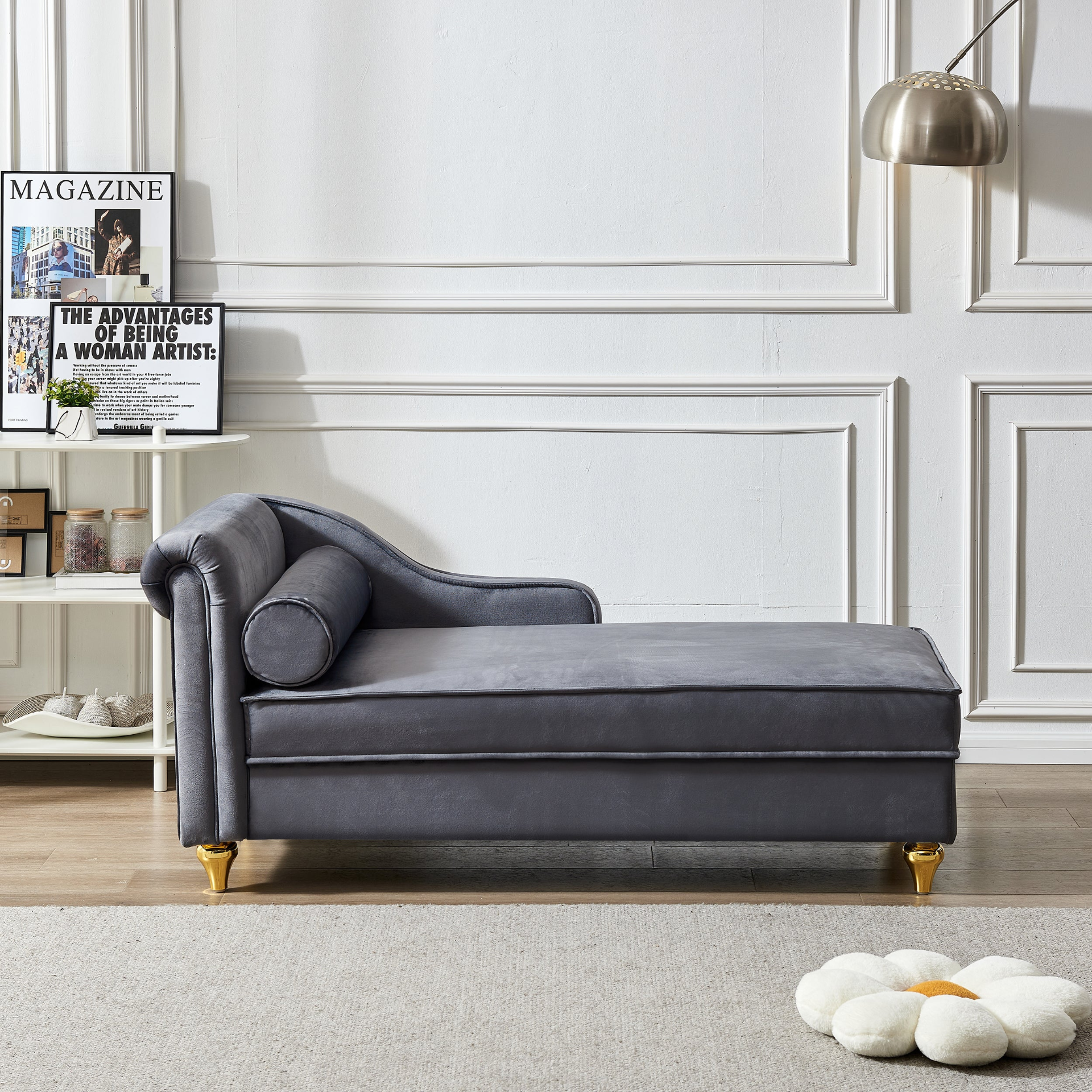 Sofa & Chair sets | Modern Upholstery Chaise Lounge Chair with Storage Velvet (Grey) | casafoyer.myshopify.com