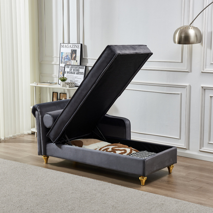 Sofa & Chair sets | Modern Upholstery Chaise Lounge Chair with Storage Velvet (Grey) | casafoyer.myshopify.com
