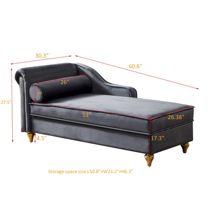 Sofa & Chair sets | Modern Upholstery Chaise Lounge Chair with Storage Velvet (Grey) | casafoyer.myshopify.com