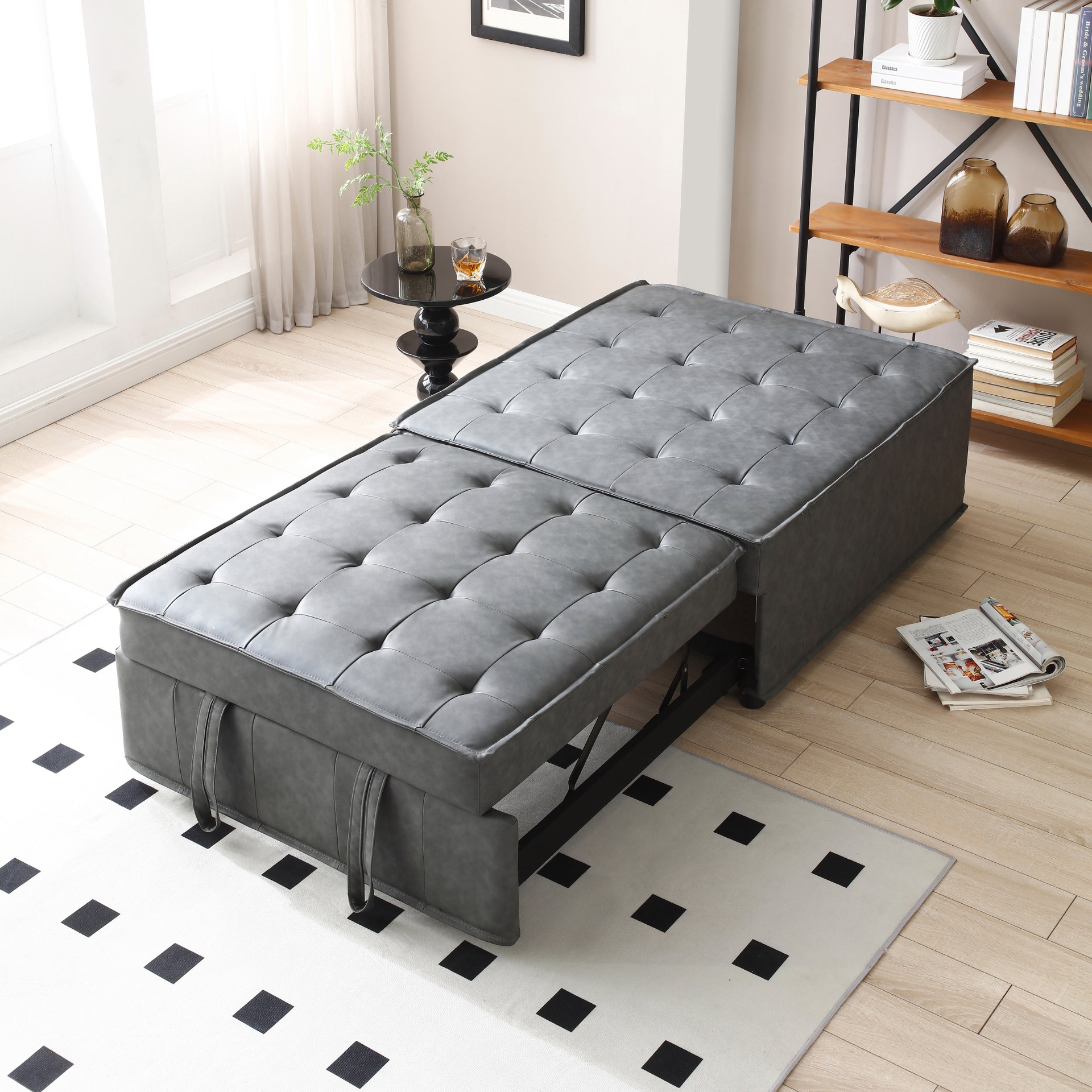 Sofa & Chair sets | Multipurpose Faux Leather Ottoman Lazy Chair Pulling Out Sofa Bed (Dark Grey) | casafoyer.myshopify.com