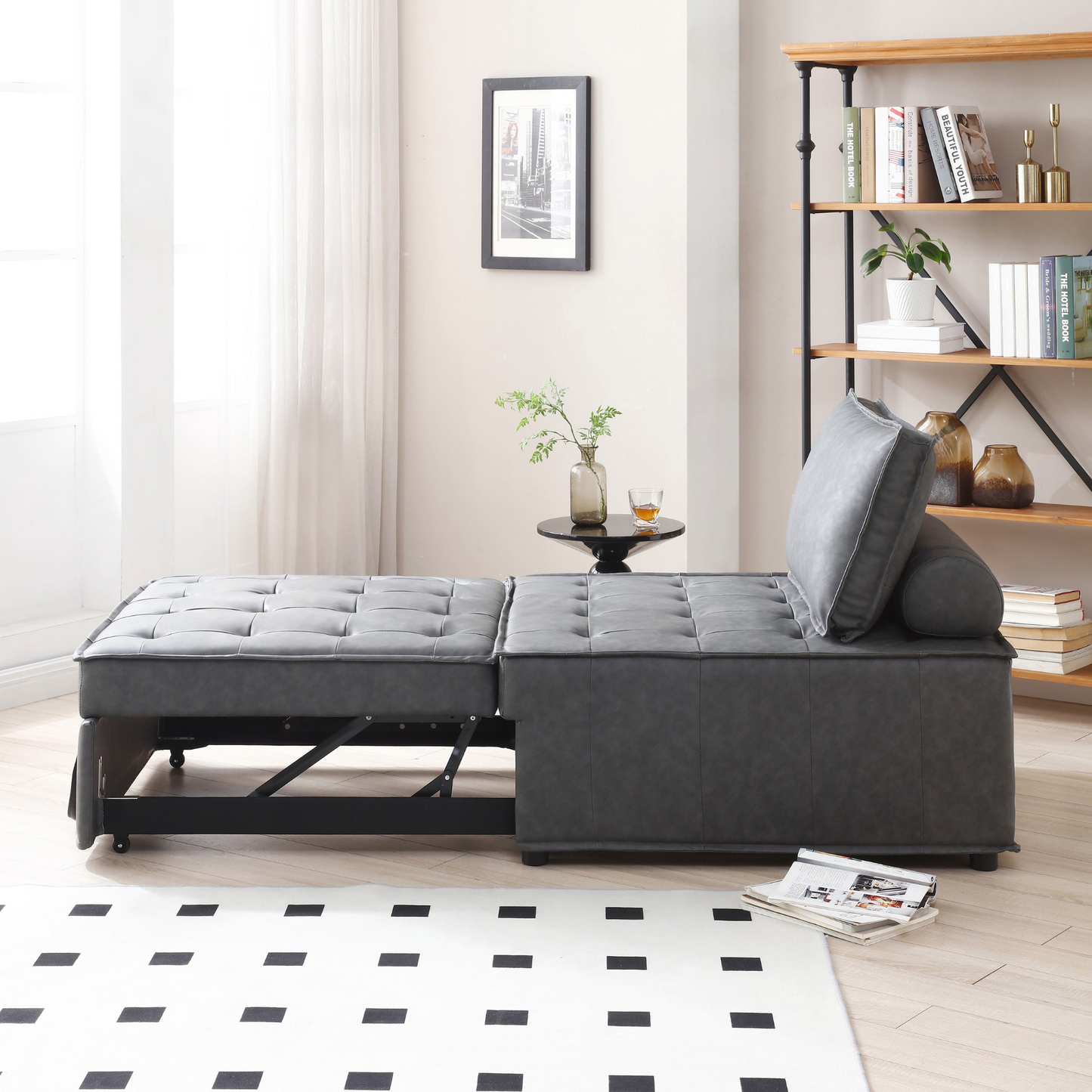 Sofa & Chair sets | Multipurpose Faux Leather Ottoman Lazy Chair Pulling Out Sofa Bed (Dark Grey) | casafoyer.myshopify.com