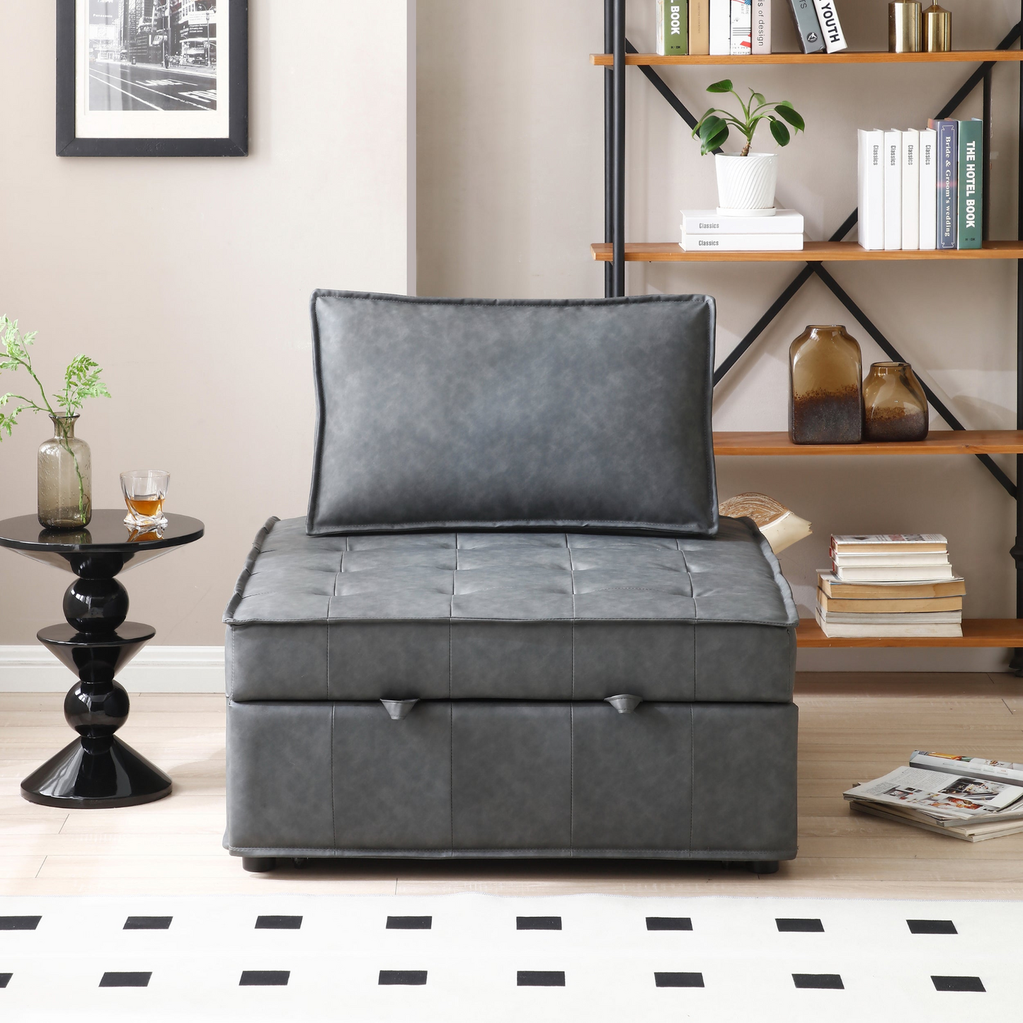 Sofa & Chair sets | Multipurpose Faux Leather Ottoman Lazy Chair Pulling Out Sofa Bed (Dark Grey) | casafoyer.myshopify.com