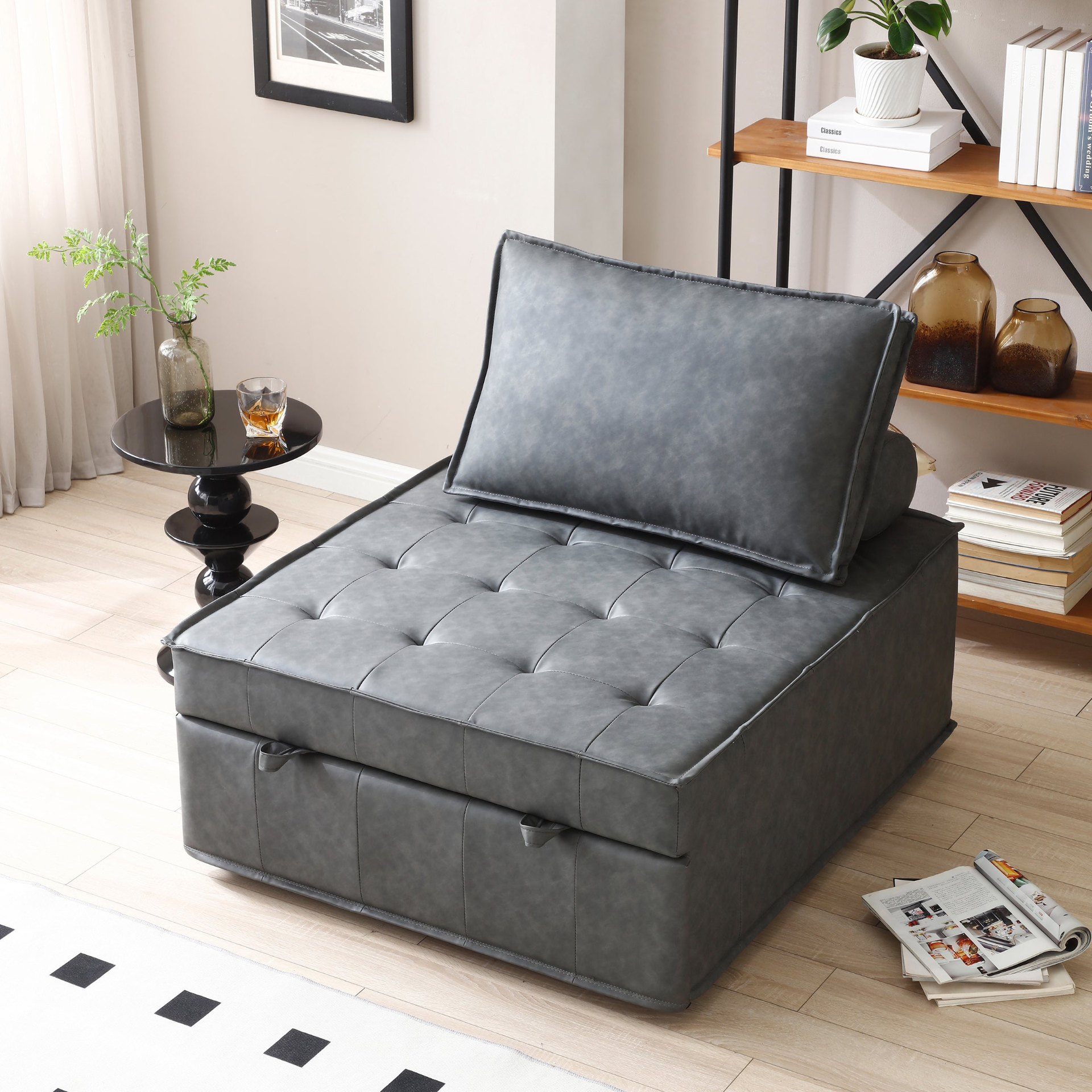 Sofa & Chair sets | Multipurpose Faux Leather Ottoman Lazy Chair Pulling Out Sofa Bed (Dark Grey) | casafoyer.myshopify.com