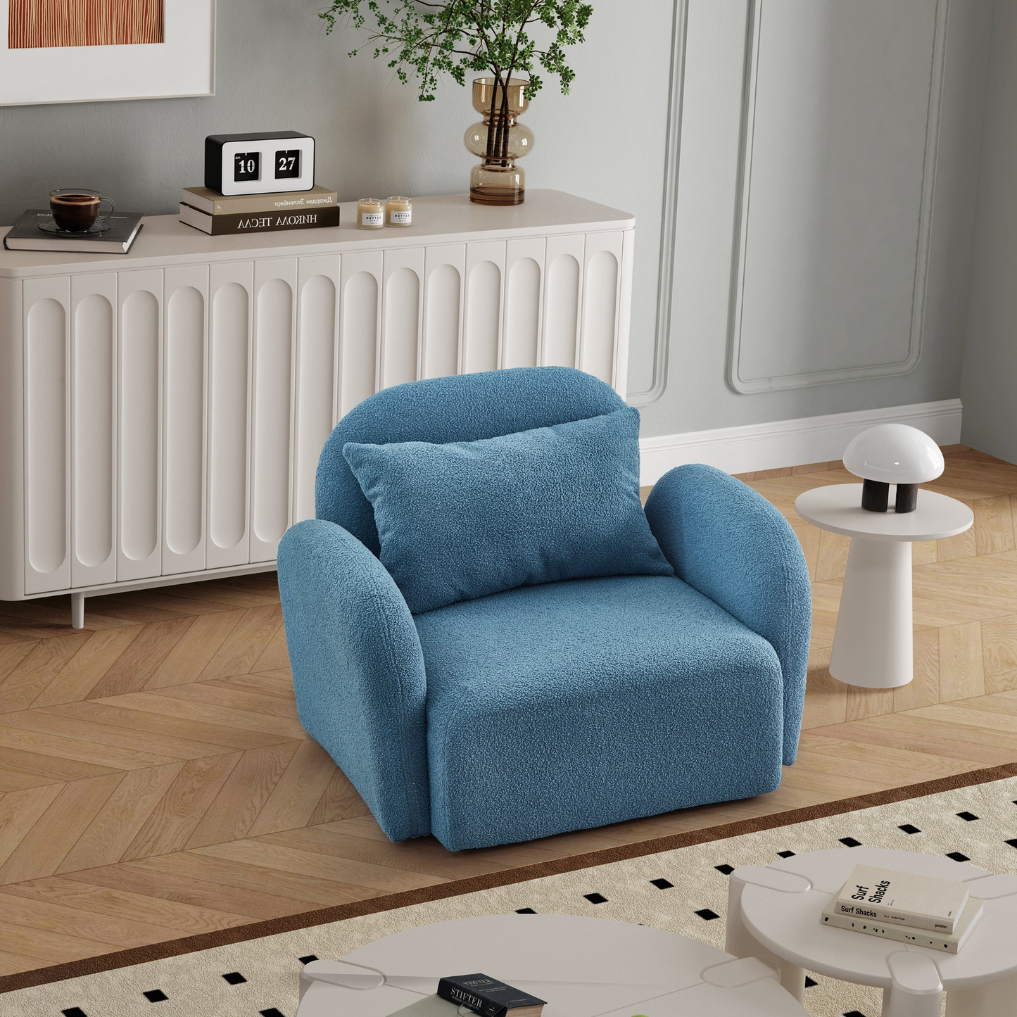 Sofa & Chair sets | Living Room Furniture Lazy Sofa Chair Teddy Fabric Blue - Comfortable & Durable | casafoyer.myshopify.com