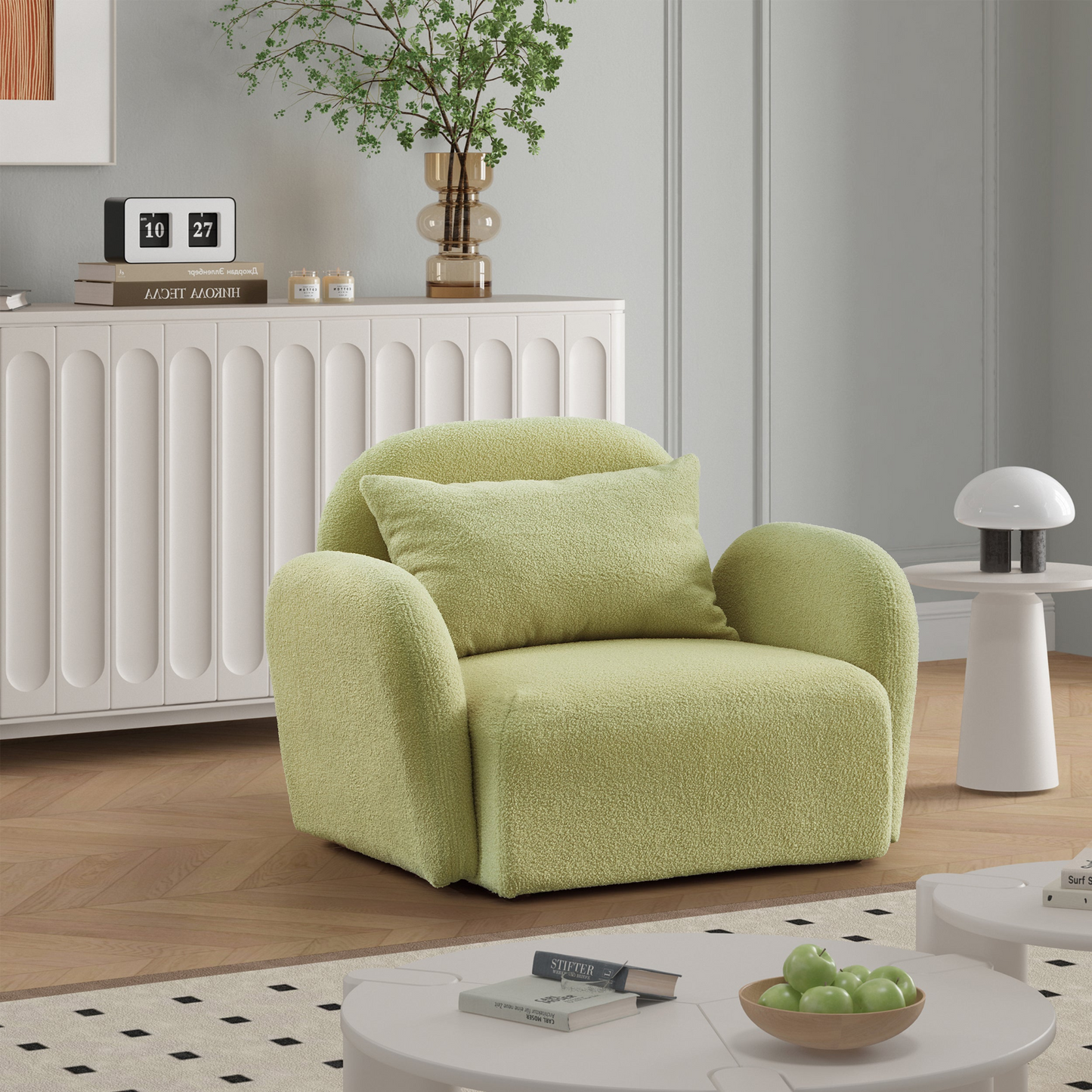 Sofa & Chair sets | Living Room Furniture Lazy Sofa Chair Teddy Fabric Light Green | casafoyer.myshopify.com