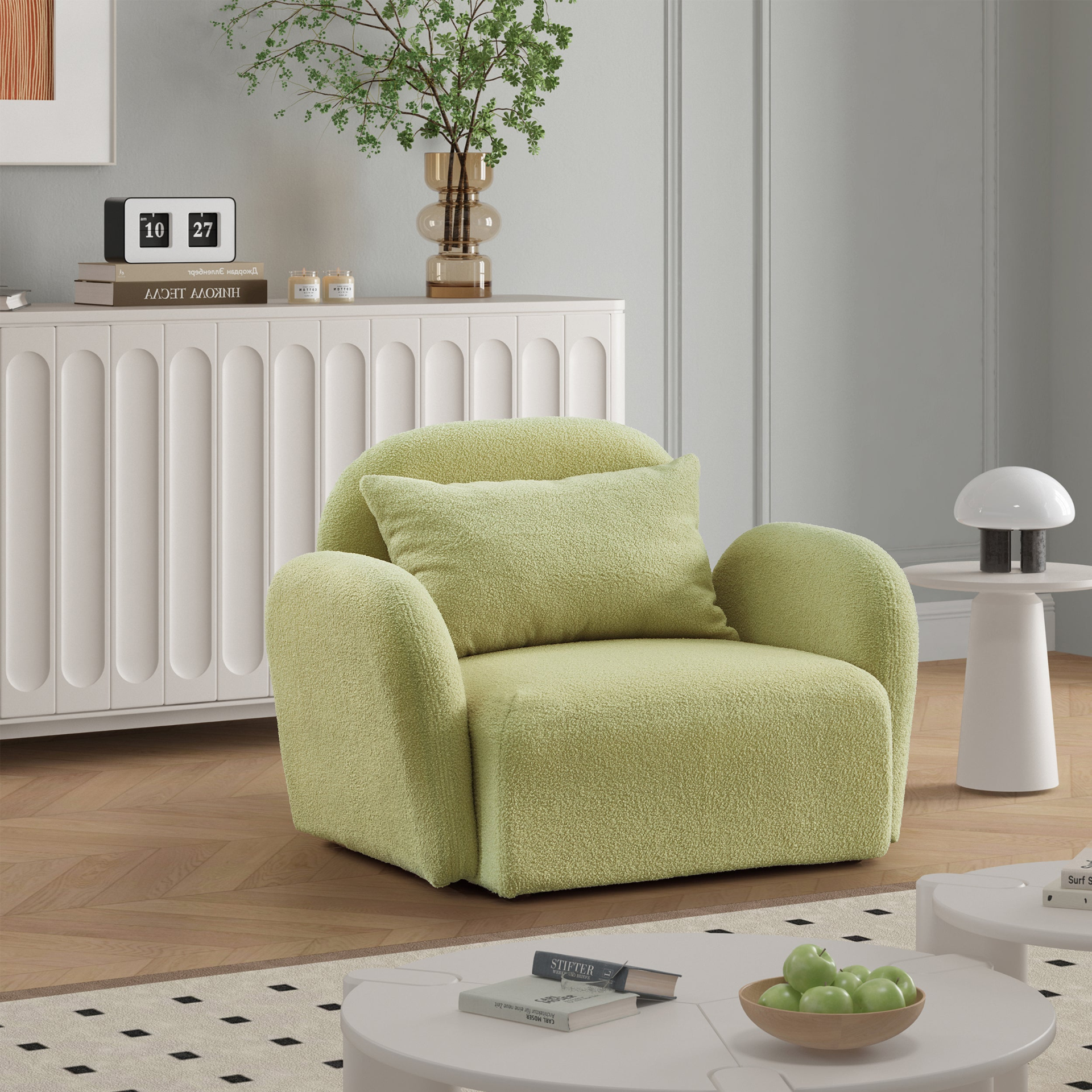 Sofa & Chair sets | Living Room Furniture Lazy Sofa Chair Teddy Fabric Light Green | casafoyer.myshopify.com