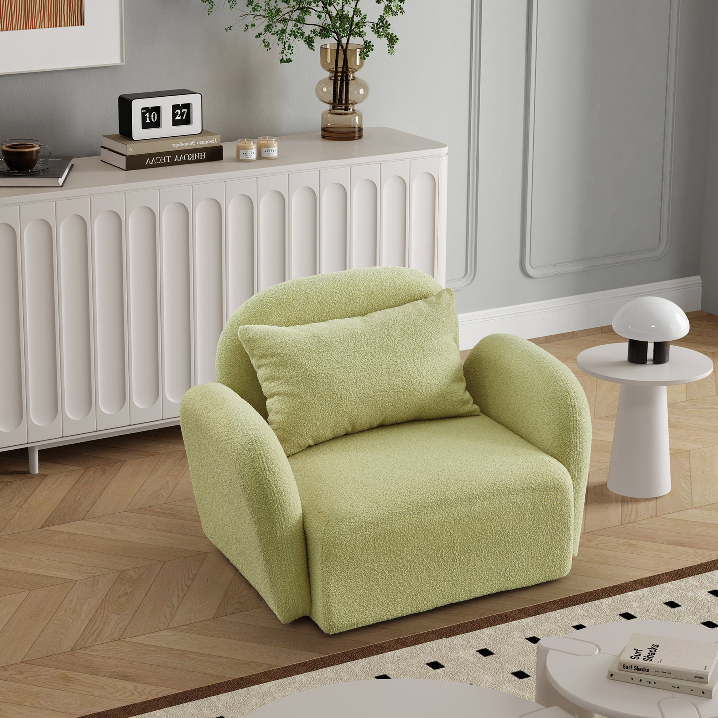 Sofa & Chair sets | Living Room Furniture Lazy Sofa Chair Teddy Fabric Light Green | casafoyer.myshopify.com