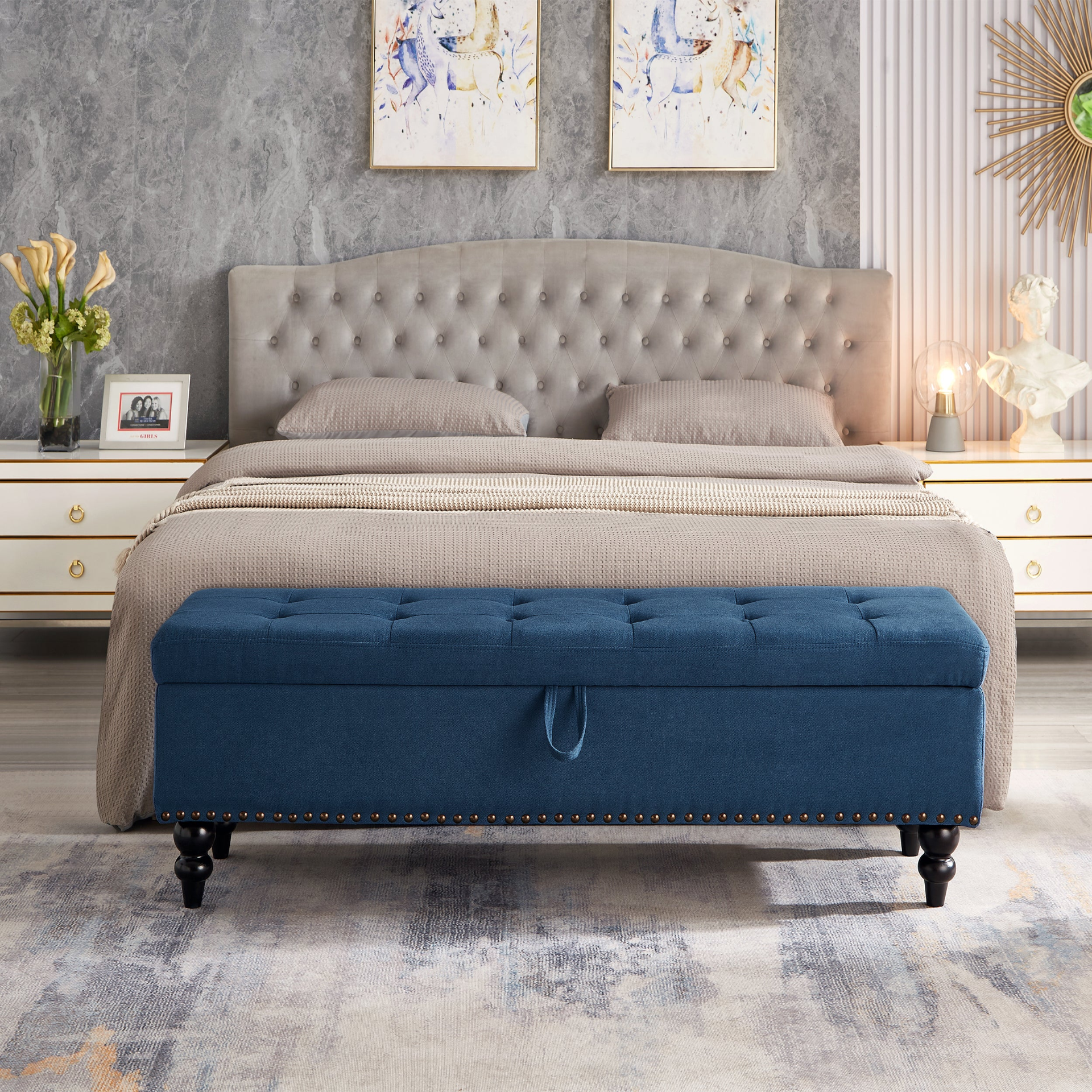 [product_type] | 59" Bed Bench with Storage - Blue Fabric | Stylish and Functional | casafoyer.myshopify.com