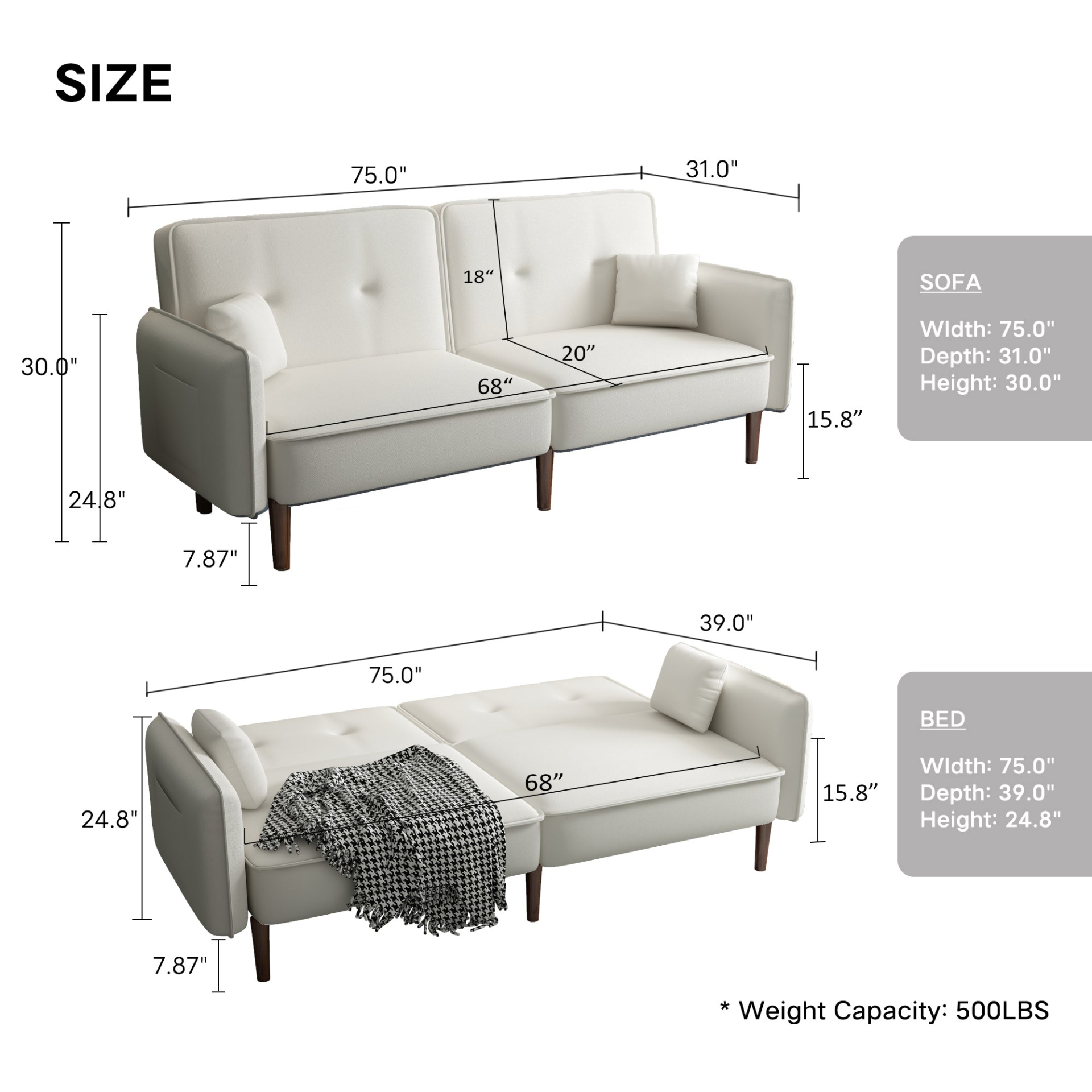 Sofa & Chair sets | Sofa bed in White Cotton Linen Fabric | casafoyer.myshopify.com