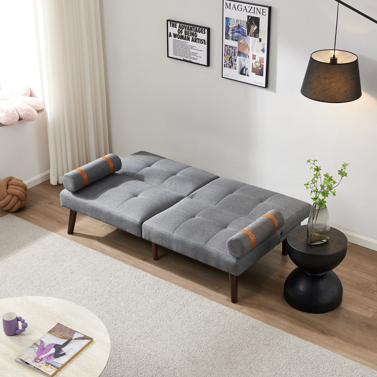 Sofa & Chair sets | Convertible Sofa Bed Futon with Solid Wood Legs Linen Fabric Grey | casafoyer.myshopify.com