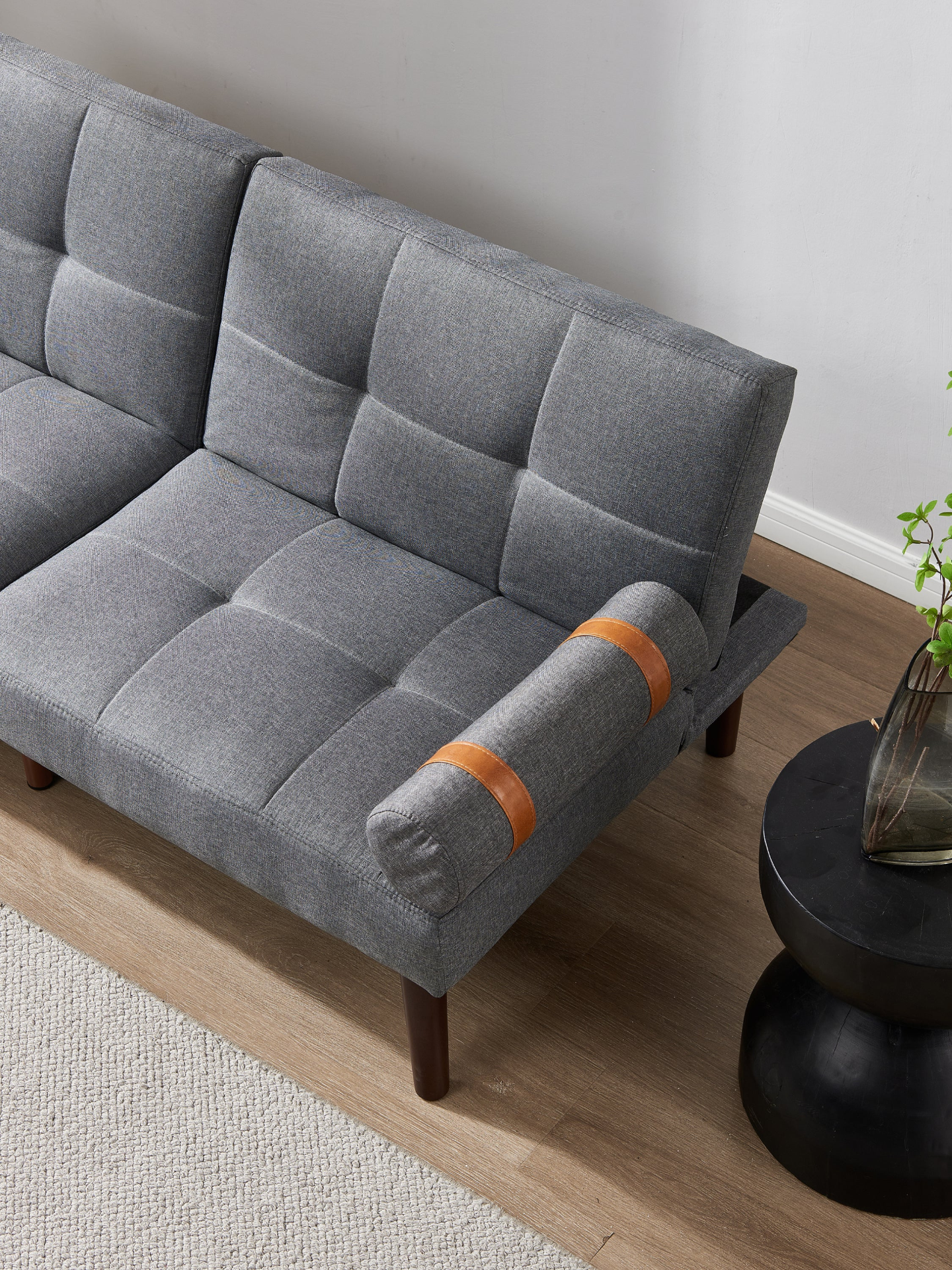 Sofa & Chair sets | Convertible Sofa Bed Futon with Solid Wood Legs Linen Fabric Grey | casafoyer.myshopify.com