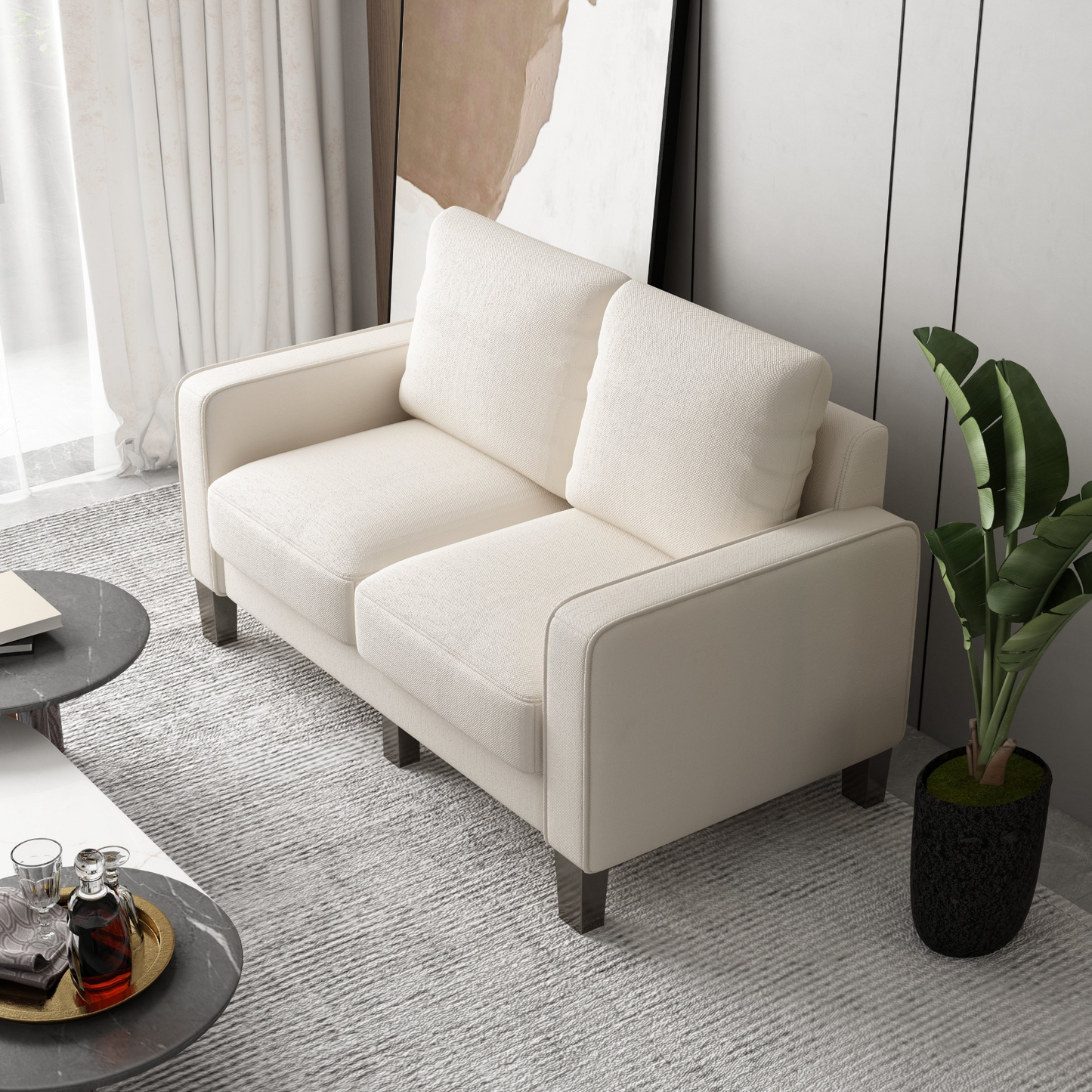 Sofa & Chair sets | Modern Living Room Furniture Loveseat in Beige Fabric | casafoyer.myshopify.com