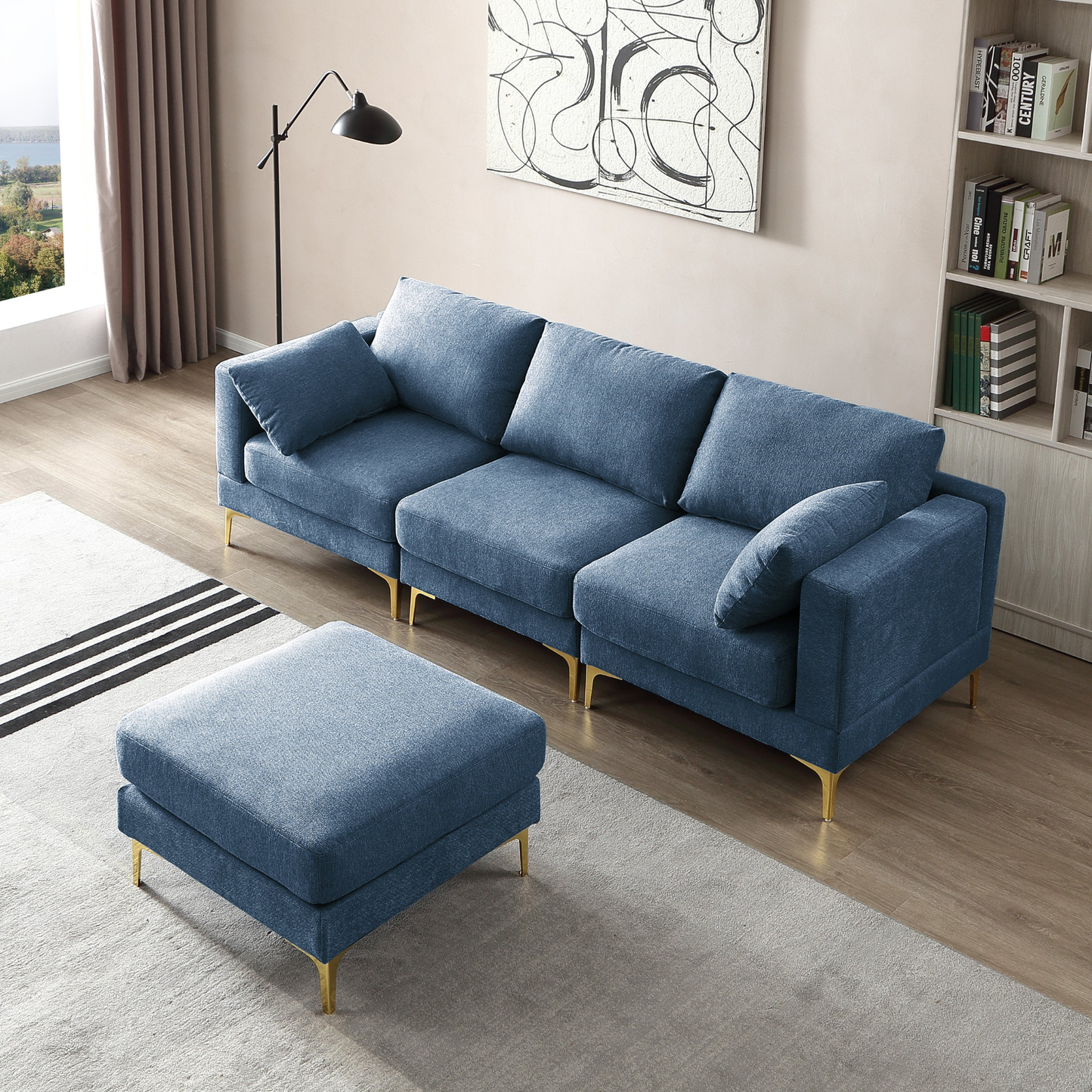 Sofa & Chair sets | Living Room Furniture Modern Leisure L Shape Couch Blue Fabric | casafoyer.myshopify.com