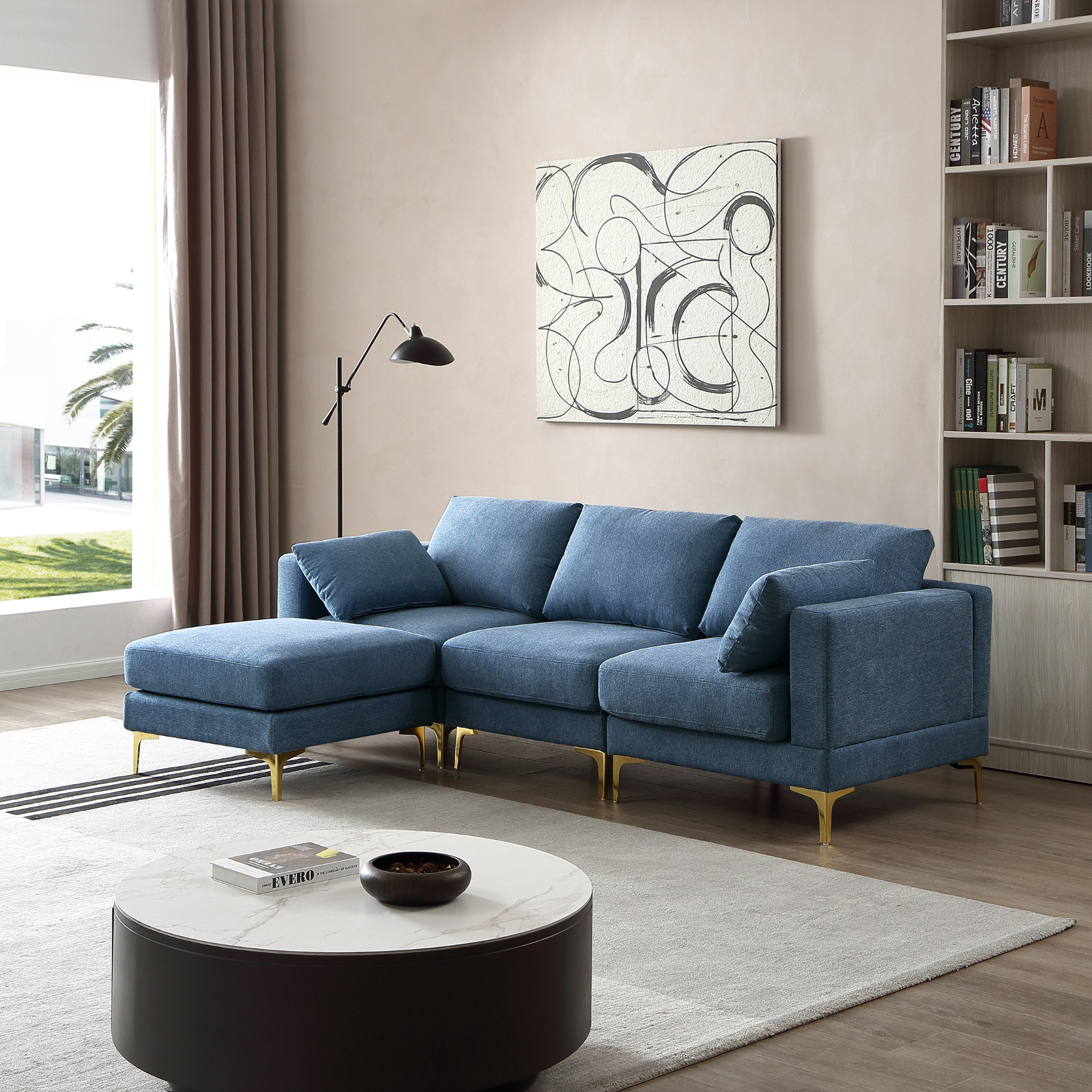 Sofa & Chair sets | Living Room Furniture Modern Leisure L Shape Couch Blue Fabric | casafoyer.myshopify.com