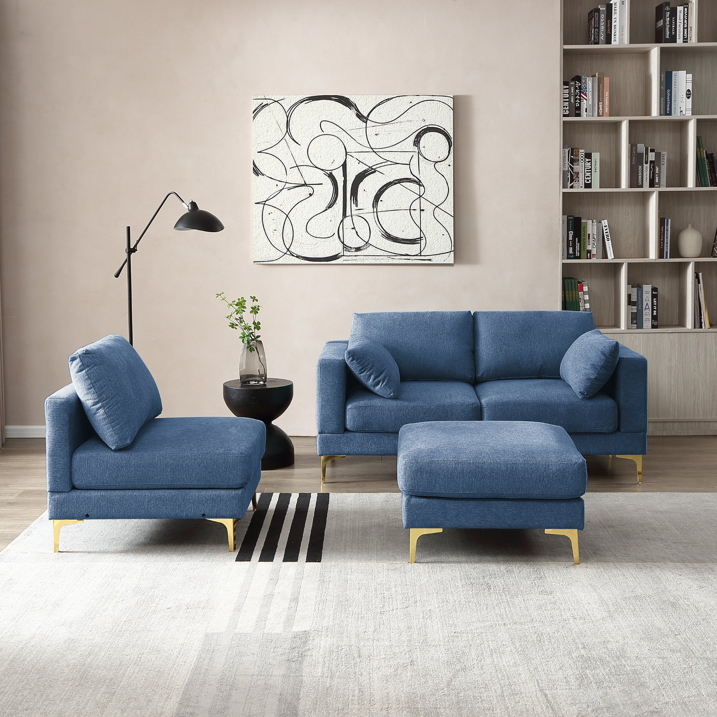 Sofa & Chair sets | Living Room Furniture Modern Leisure L Shape Couch Blue Fabric | casafoyer.myshopify.com