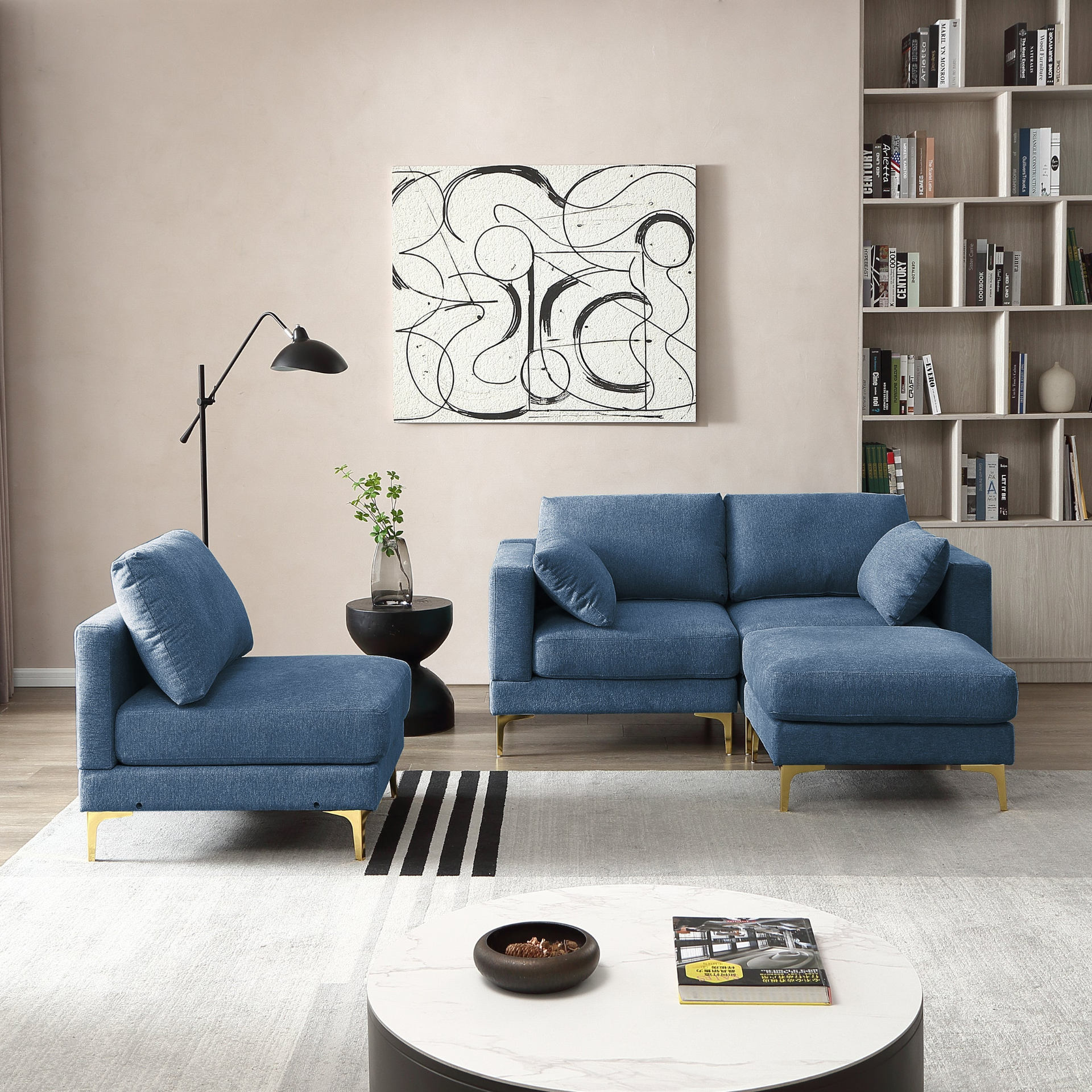 Sofa & Chair sets | Living Room Furniture Modern Leisure L Shape Couch Blue Fabric | casafoyer.myshopify.com