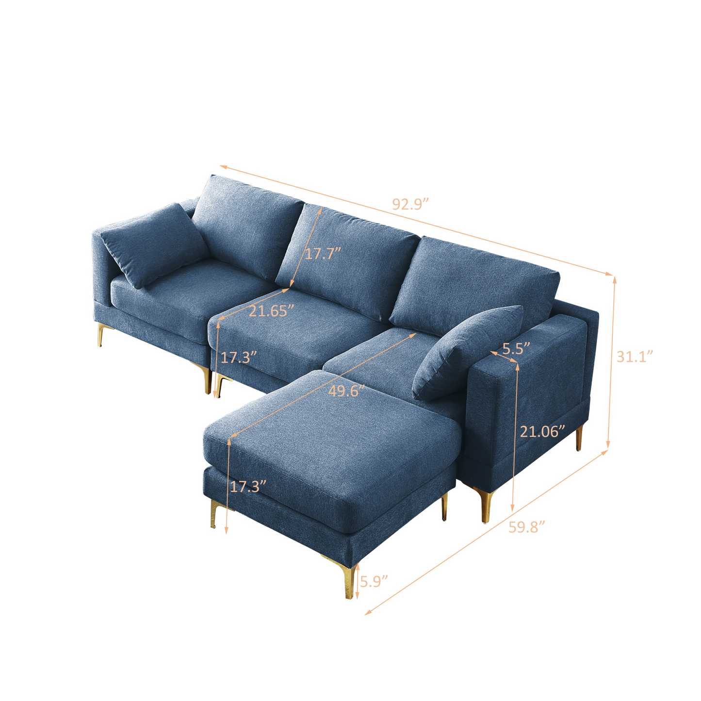 Sofa & Chair sets | Living Room Furniture Modern Leisure L Shape Couch Blue Fabric | casafoyer.myshopify.com