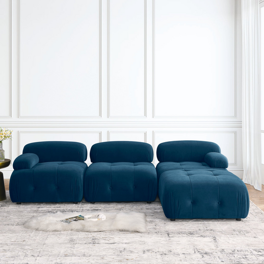 Sofa & Chair sets | Modular Sectional Sofa, Button Tufted Designed and DIY Combination,L Shaped Couch with Reversible Ottoman, Navy Velvet | casafoyer.myshopify.com