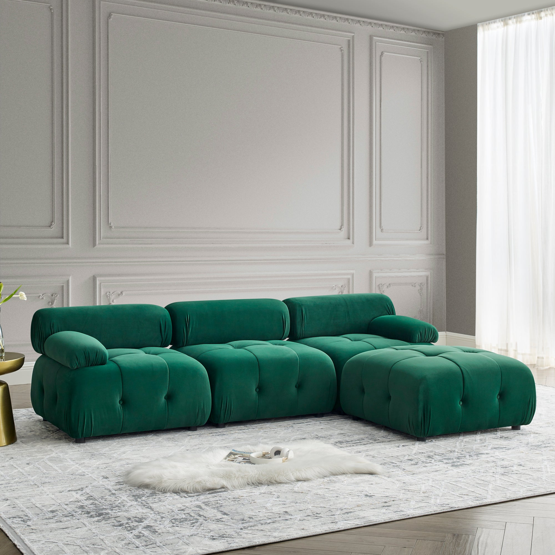 Sofa & Chair sets | Modular Sectional Sofa, Button Tufted Designed and DIY Combination,L Shaped Couch with Reversible Ottoman, Green Velvet | casafoyer.myshopify.com