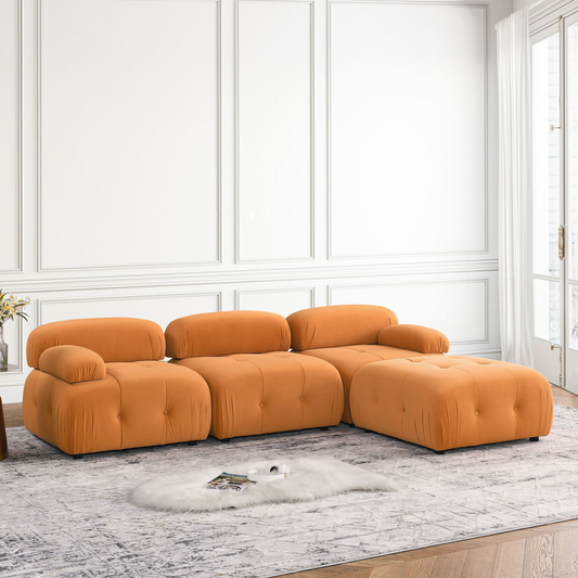 Sofa & Chair sets | Modular Sectional Sofa, Button Tufted Designed and DIY Combination,L Shaped Couch with Reversible Ottoman, Orange Velvet | casafoyer.myshopify.com